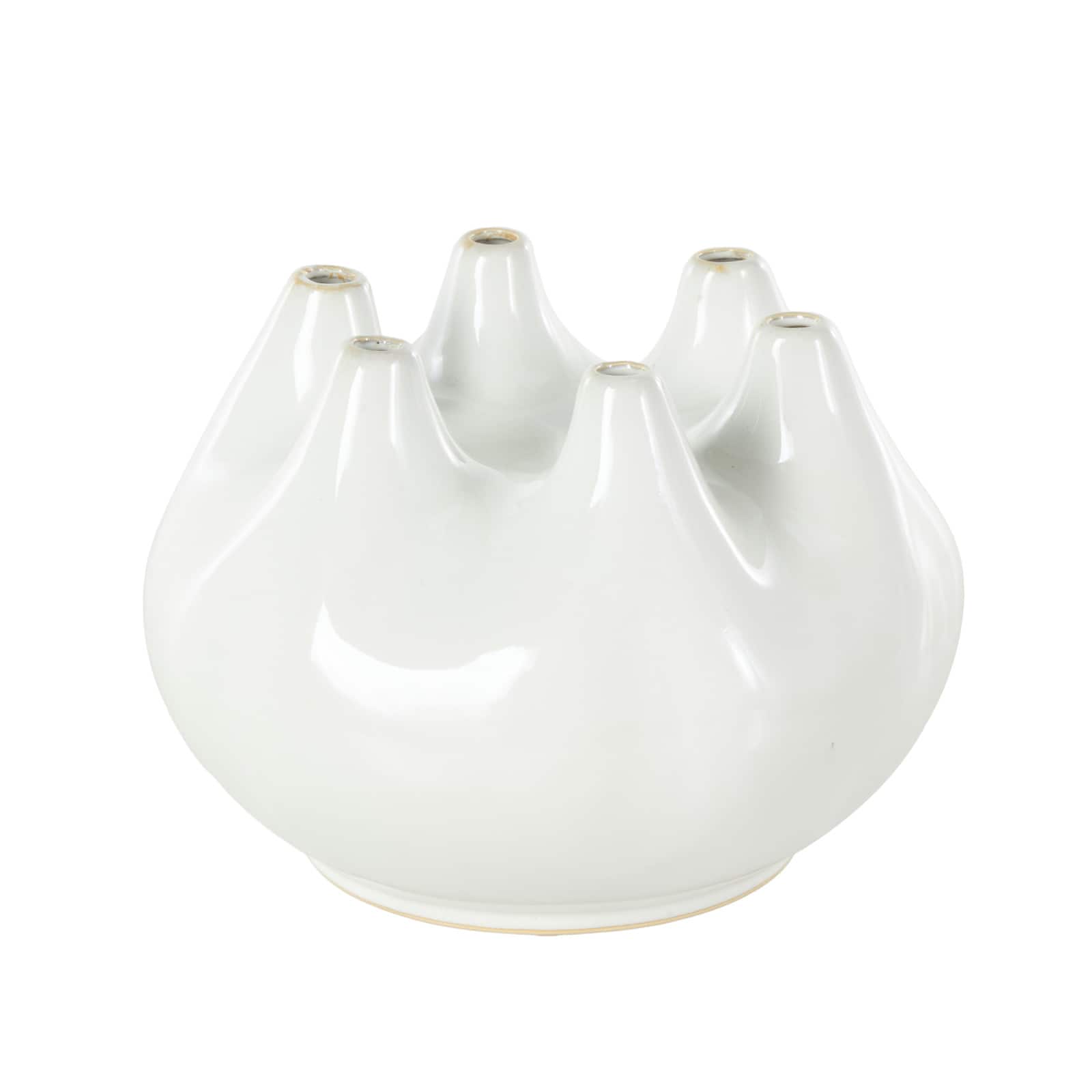 10" Wide White Multi Opening Ceramic Vase