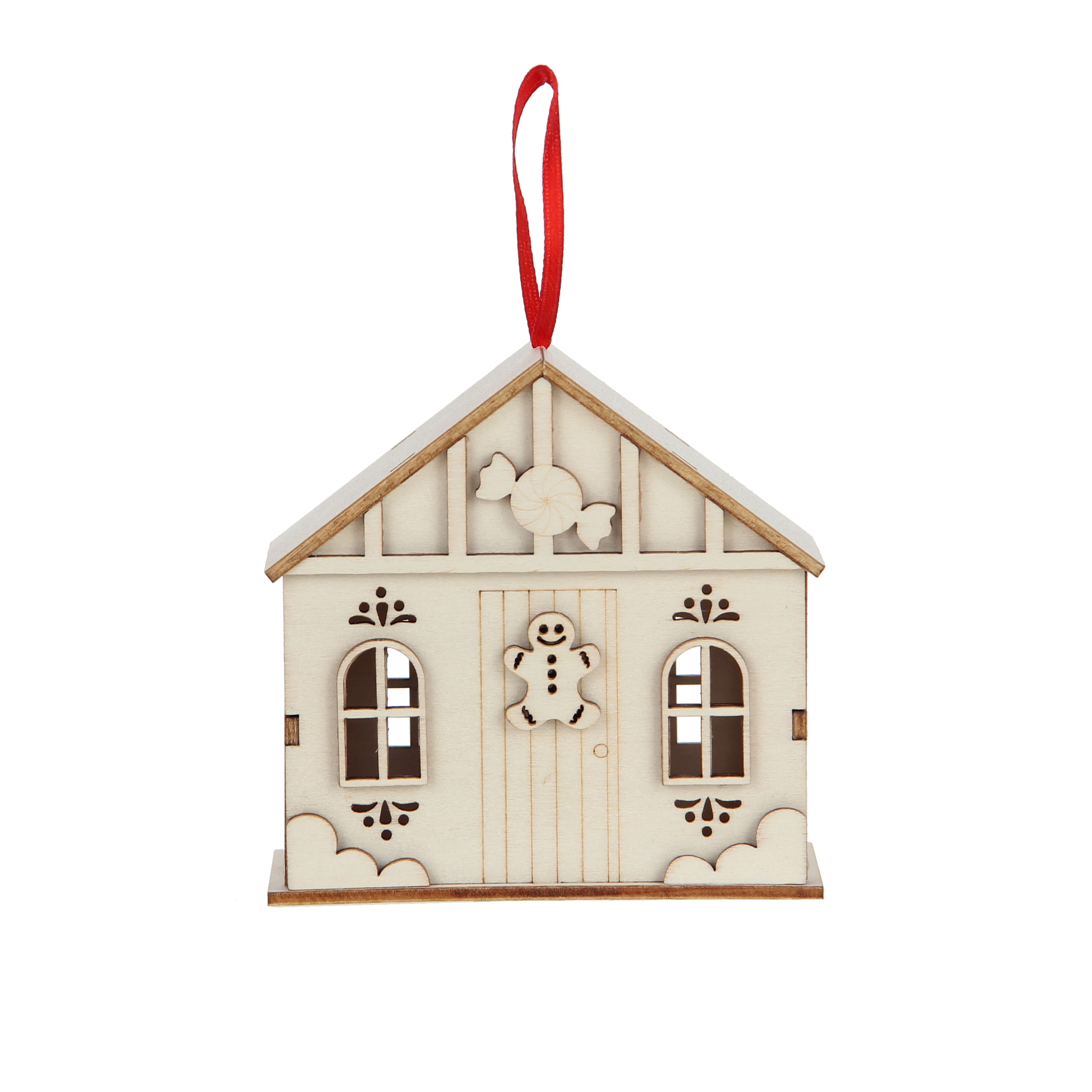 3.75&#x22; DIY LED Unfinished Plywood Gingerbread Village Ornament by Make Market&#xAE;