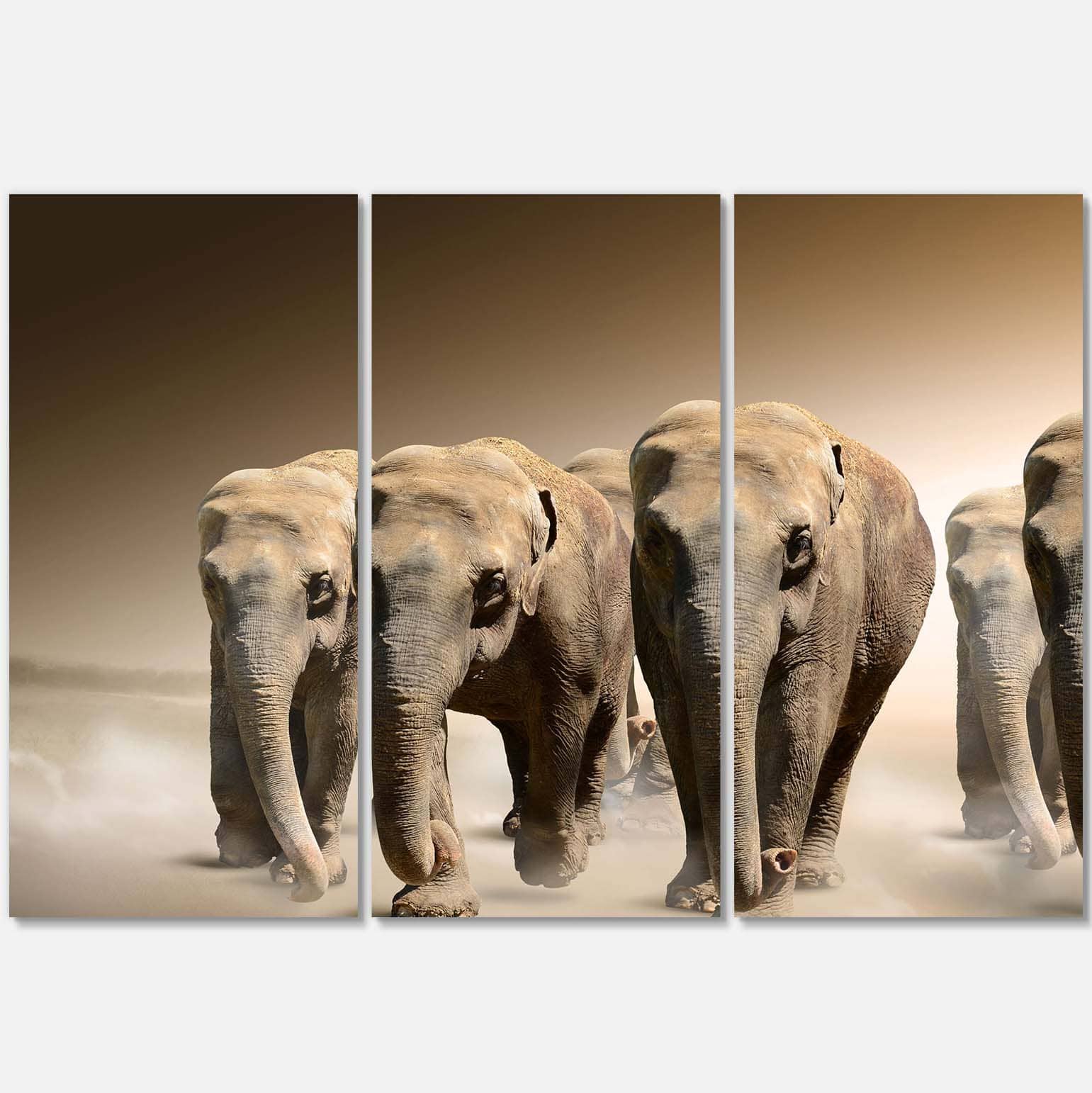 Designart - Walking Herd of Elephants - Animal Canvas Wall Art