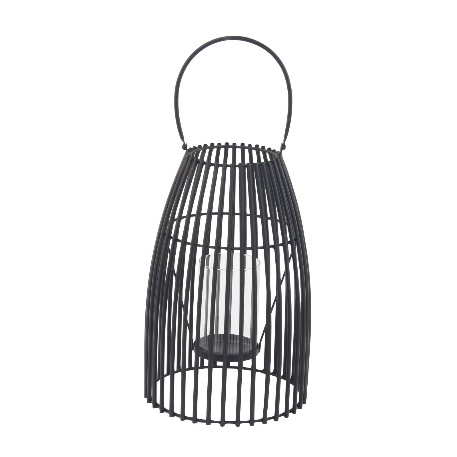 16" Black Iron Contemporary Candle Holder Lantern