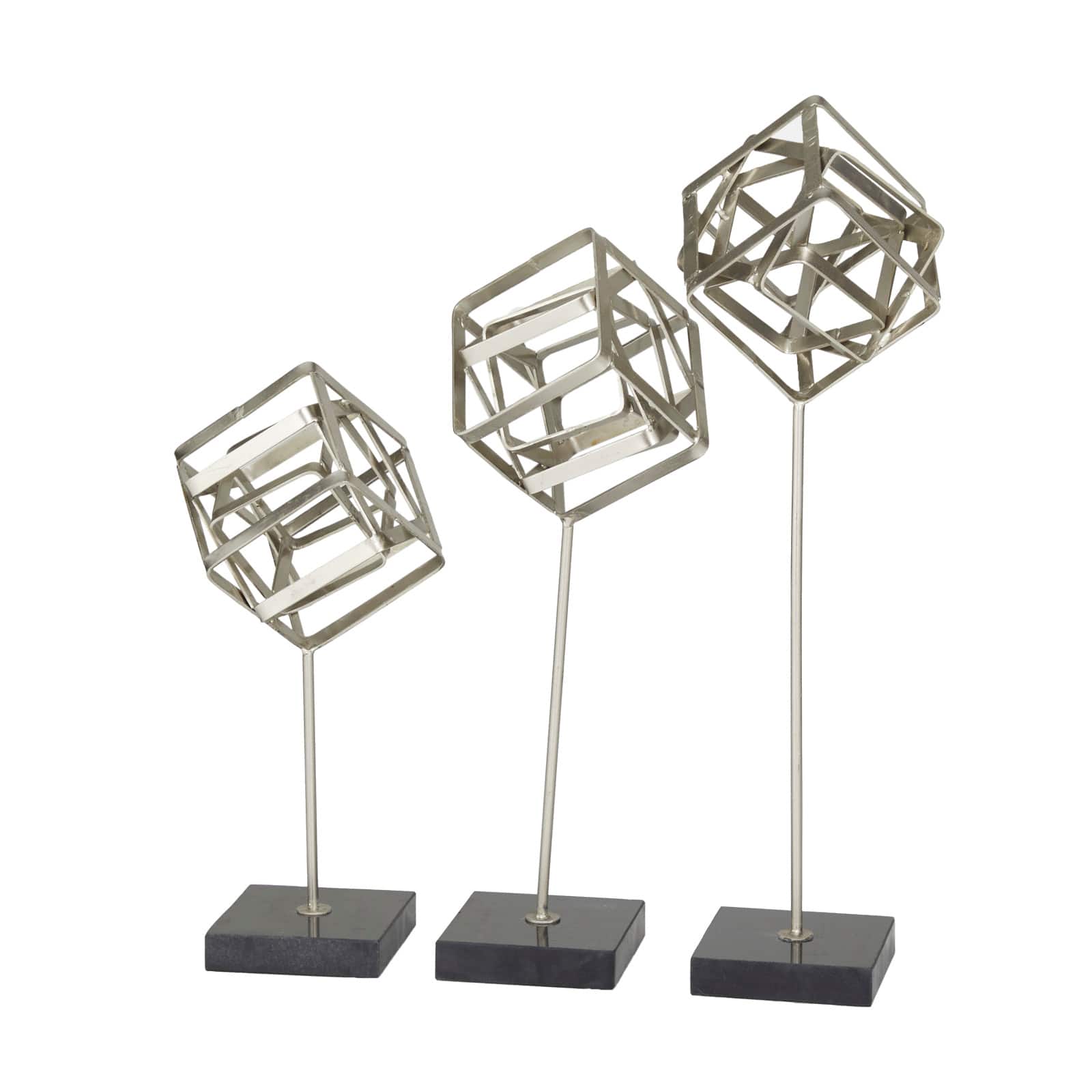 CosmoLiving by Cosmopolitan Set of 3 Silver Marble Contemporary Sculpture, 14 x 6 x 6