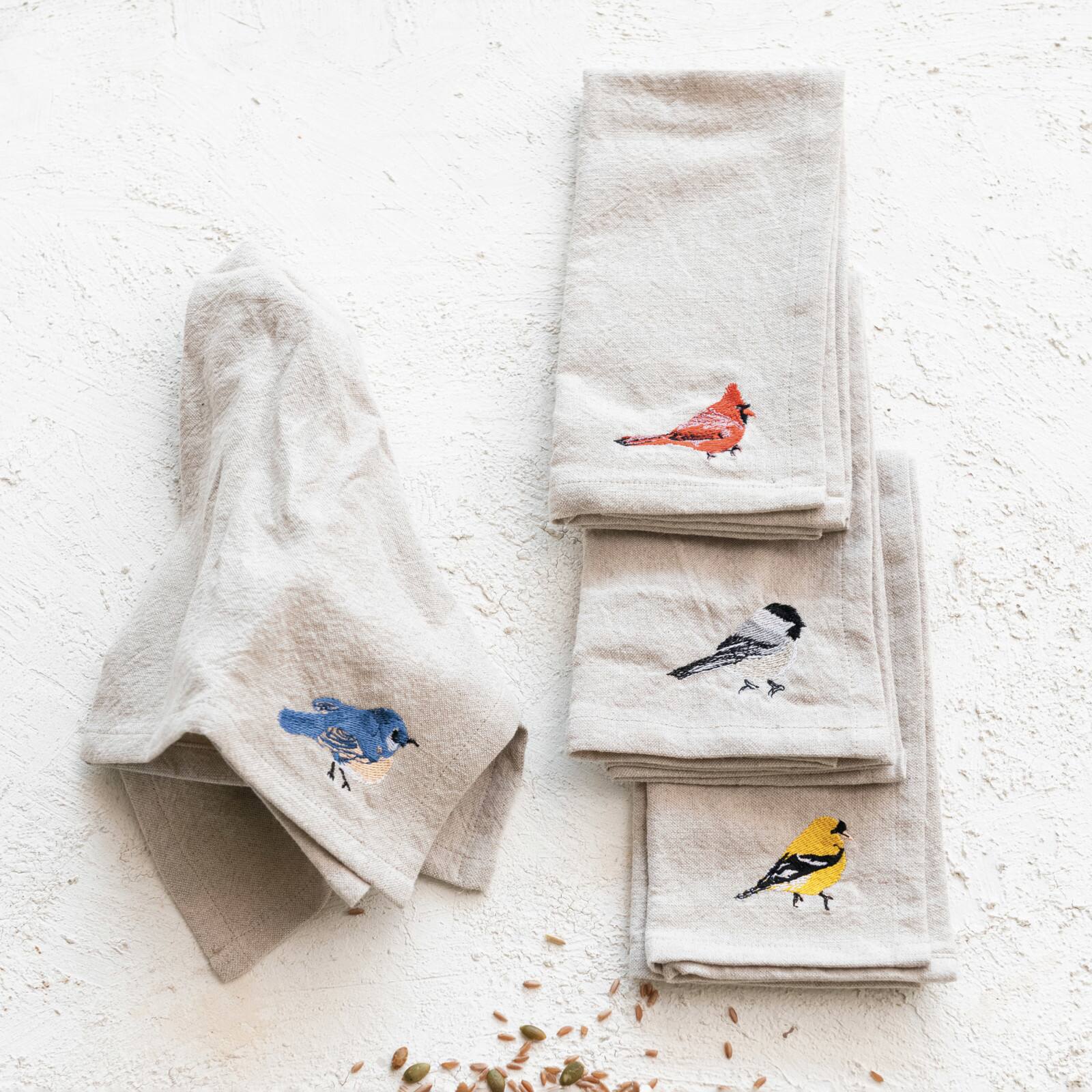 Hello Honey® 18" Cotton & Linen Embroidered Bird Napkin Set