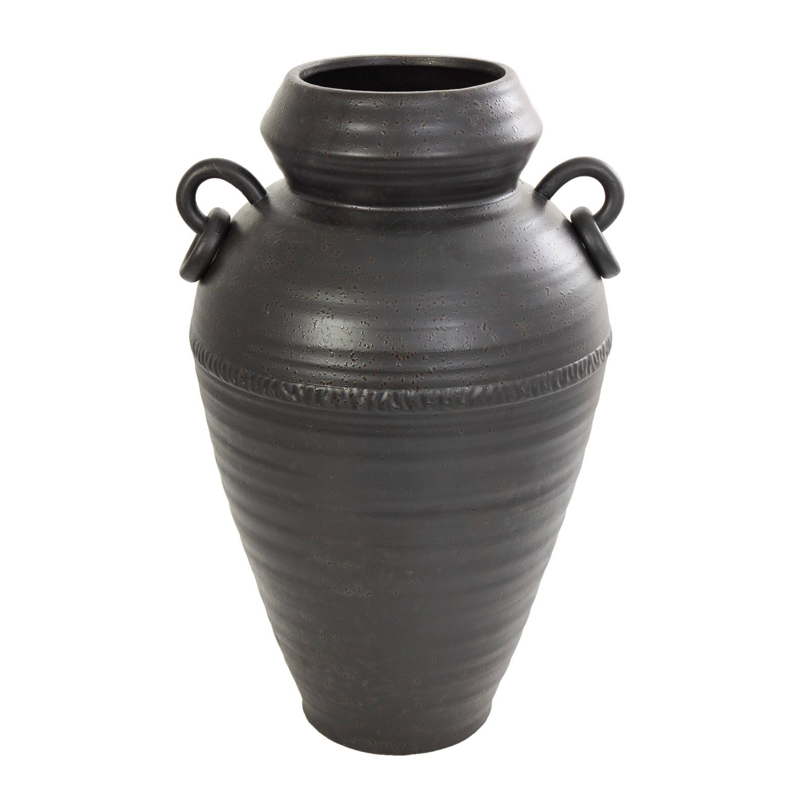 20" Black Ceramic Speckled Textured Amphora Vase