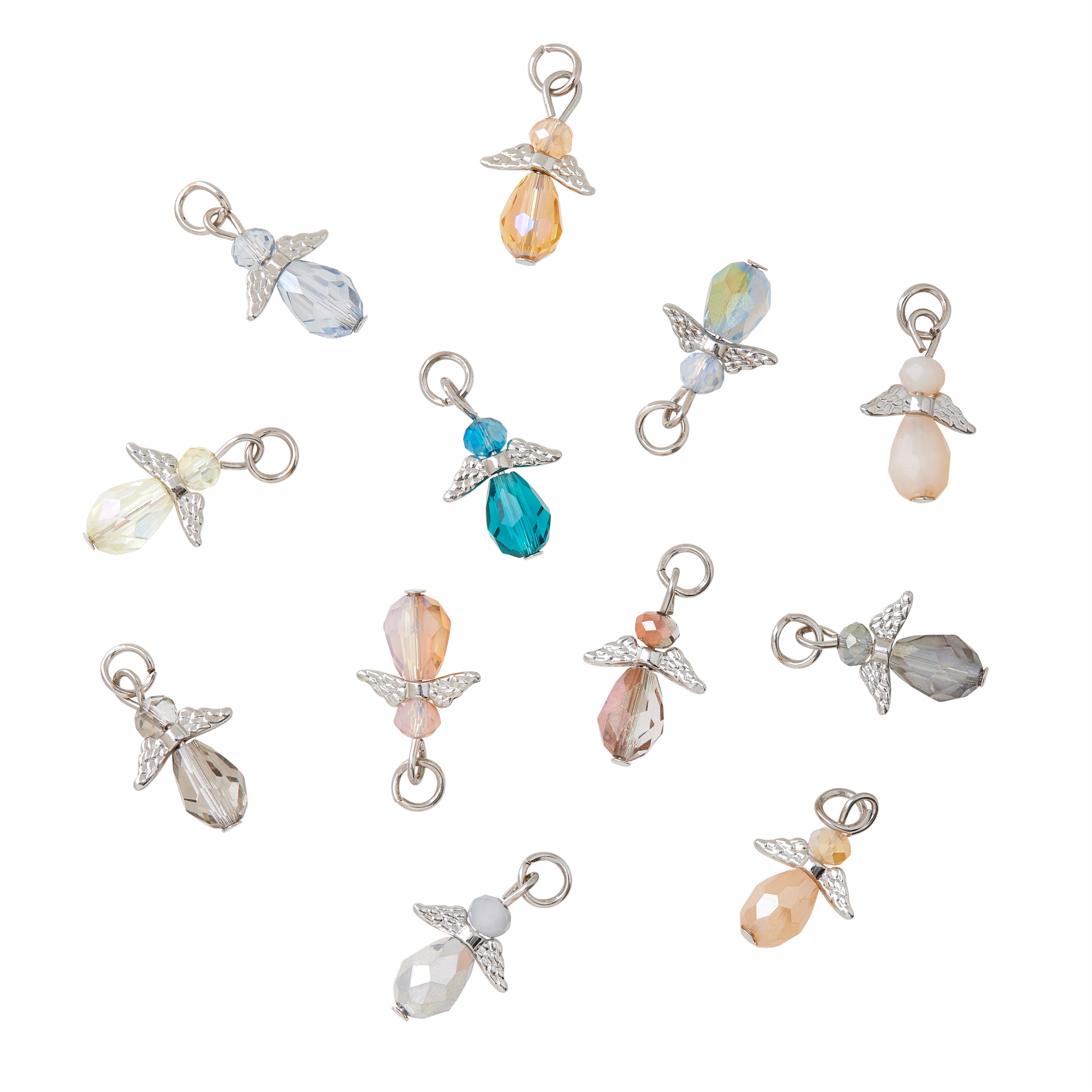 12 Packs: 12 ct. (144 total) Charmalong™ Multicolor Rhodium Angel Drop Charms by Bead Landing™