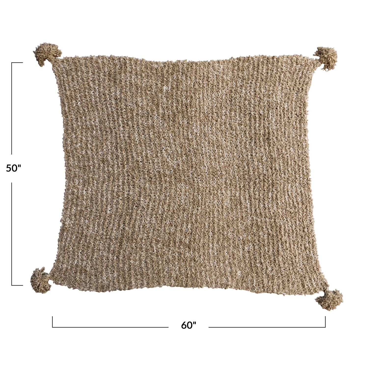 Hello Honey&#xAE; 60&#x22; Tan Woven Fabric Chunky Knit Throw with Tassels