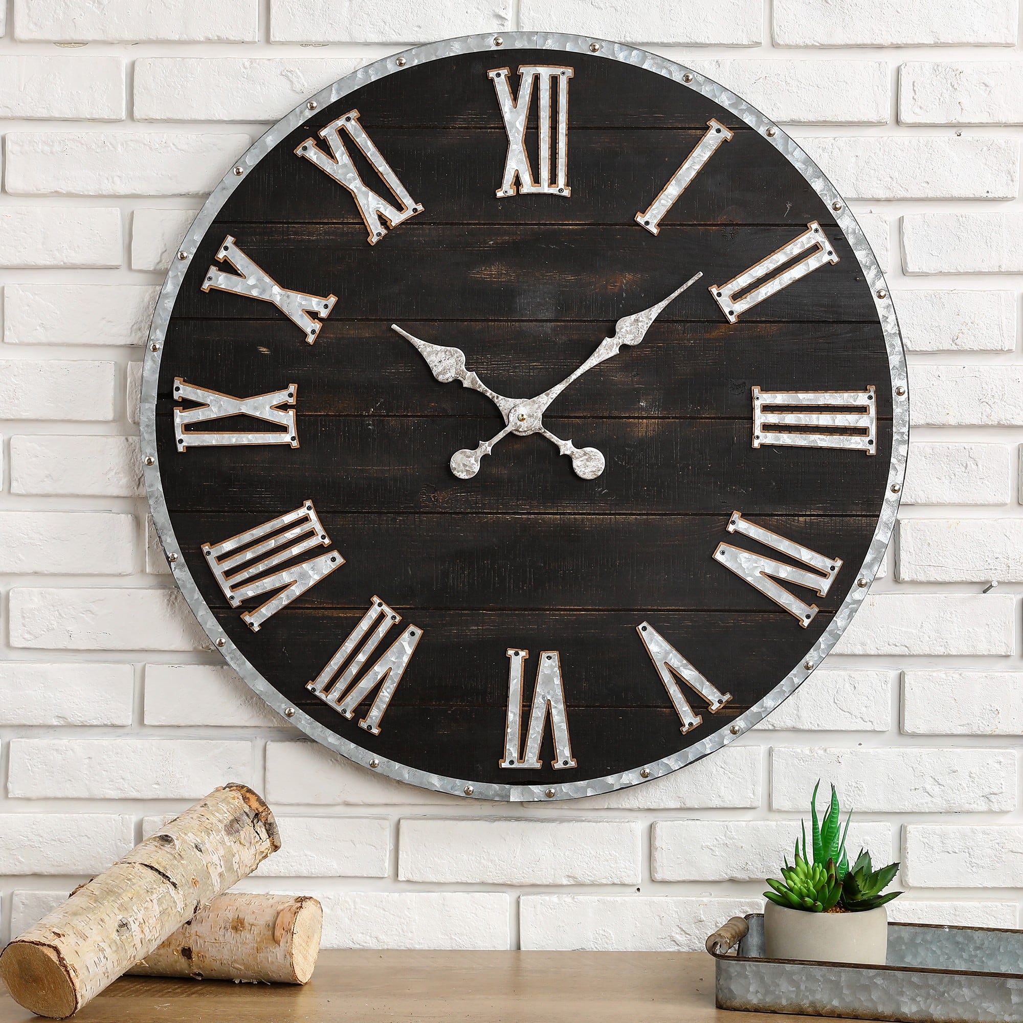 Glitzhome&#xAE; 27.5&#x22; Oversized Farmhouse Wooden &#x26; Galvanized Wall Clock