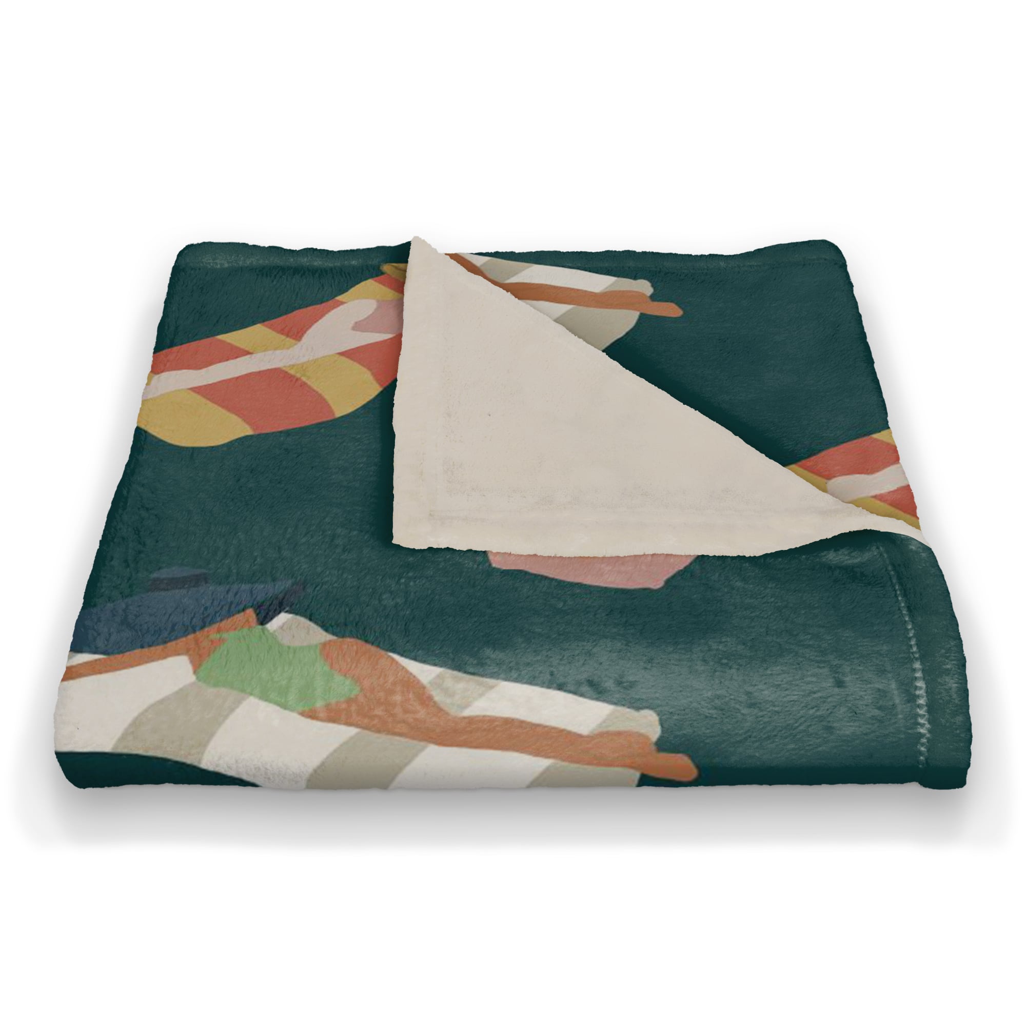 Navy Sun Bathers Pattern Coral Fleece Blanket