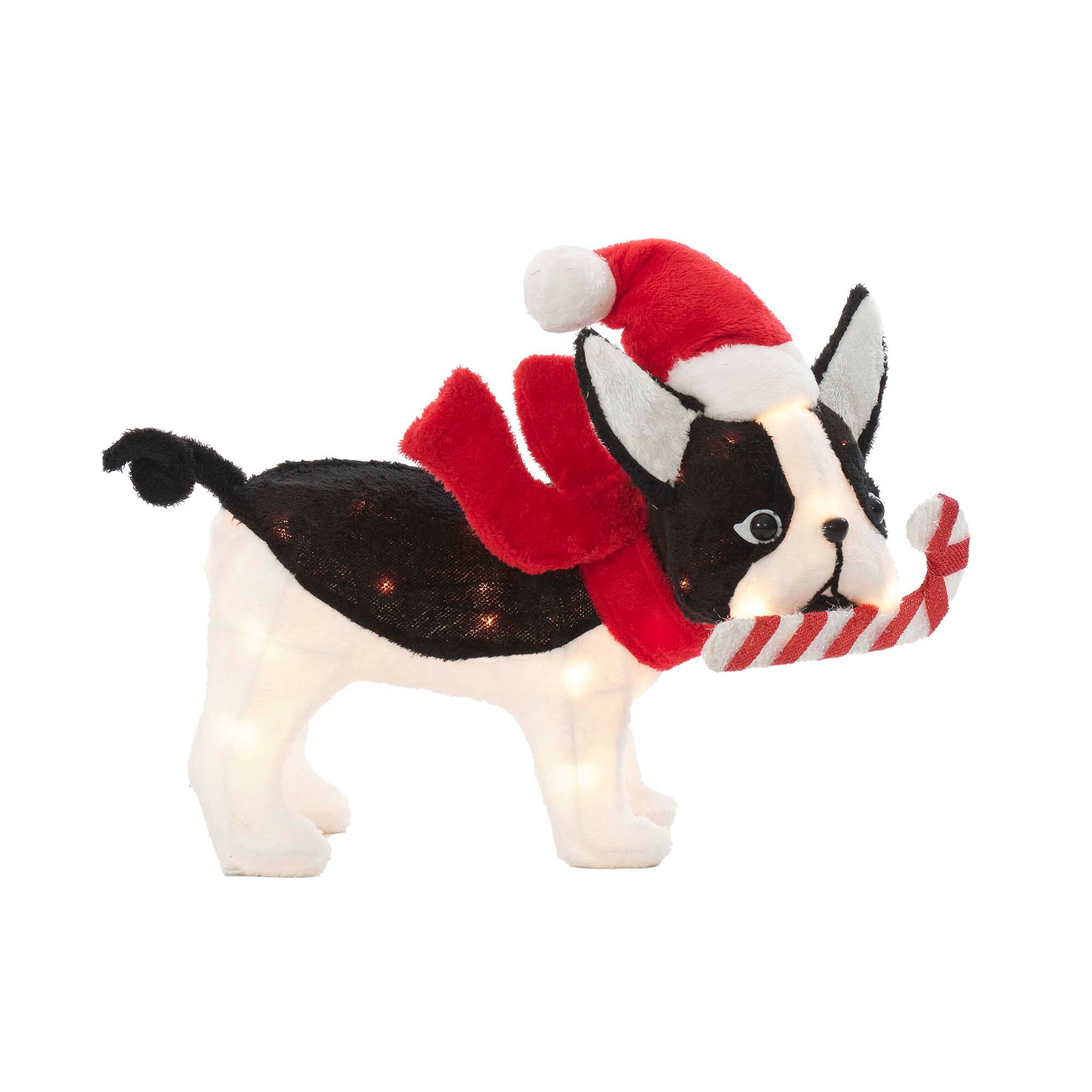 22&#x22; Plush Bulldog with Candy Cane Figurine