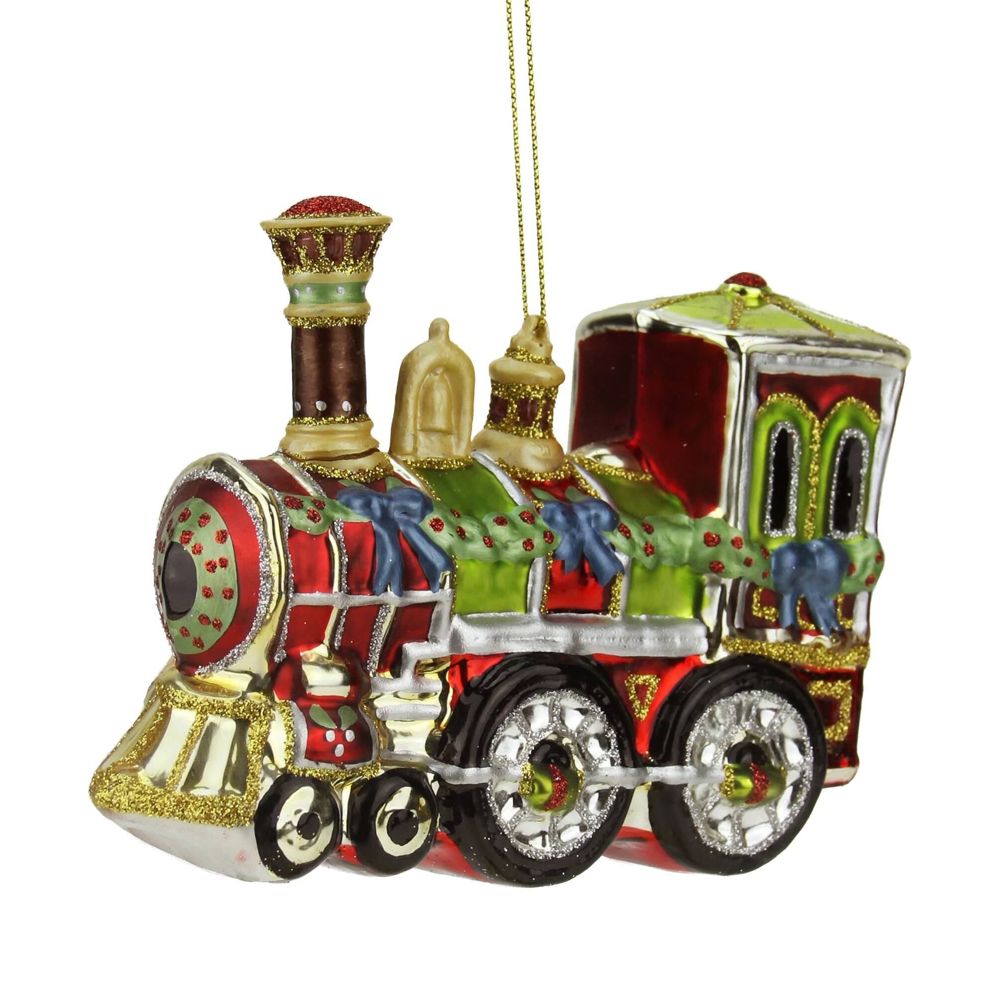 5.5&#x22; Red &#x26; Green Contemporary Train Christmas Ornament