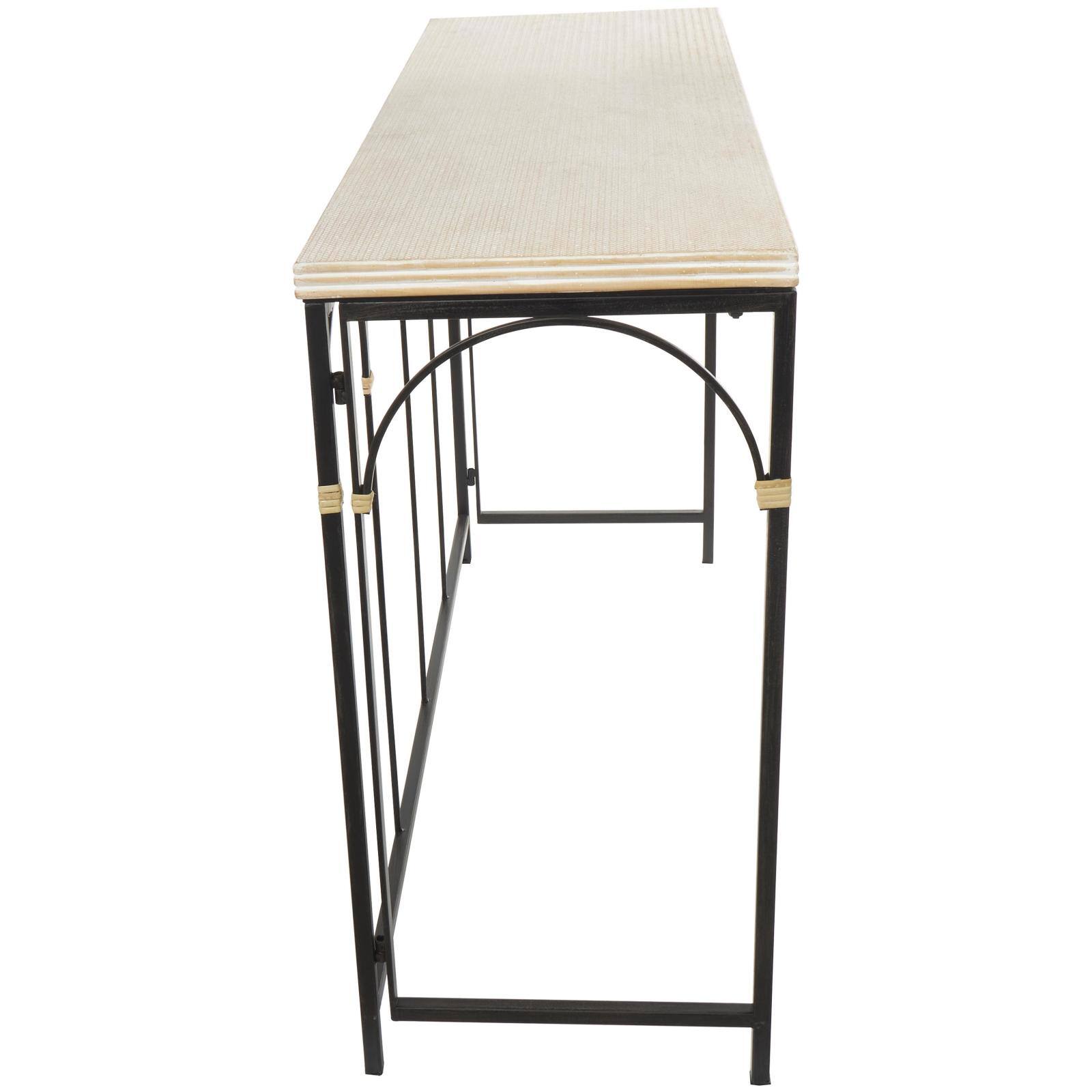 42.5" Black Arched Console Table with Zig Zag Patterned Top and Rattan Accents