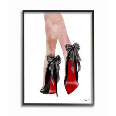 Stupell Industries Fashion Red Bottom Bow High Heels Black Wood Framed ...