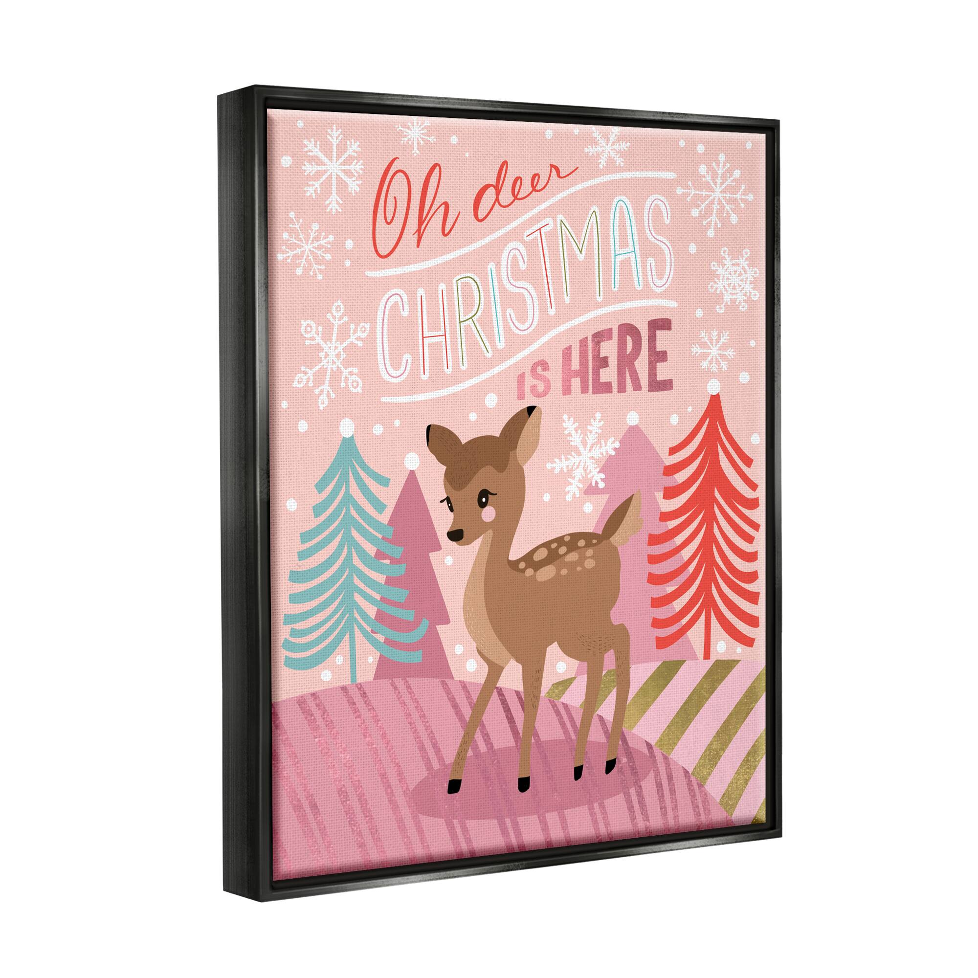 Stupell Industries Oh Deer Christmas Is Here Phrase Framed Floater Canvas Wall Art