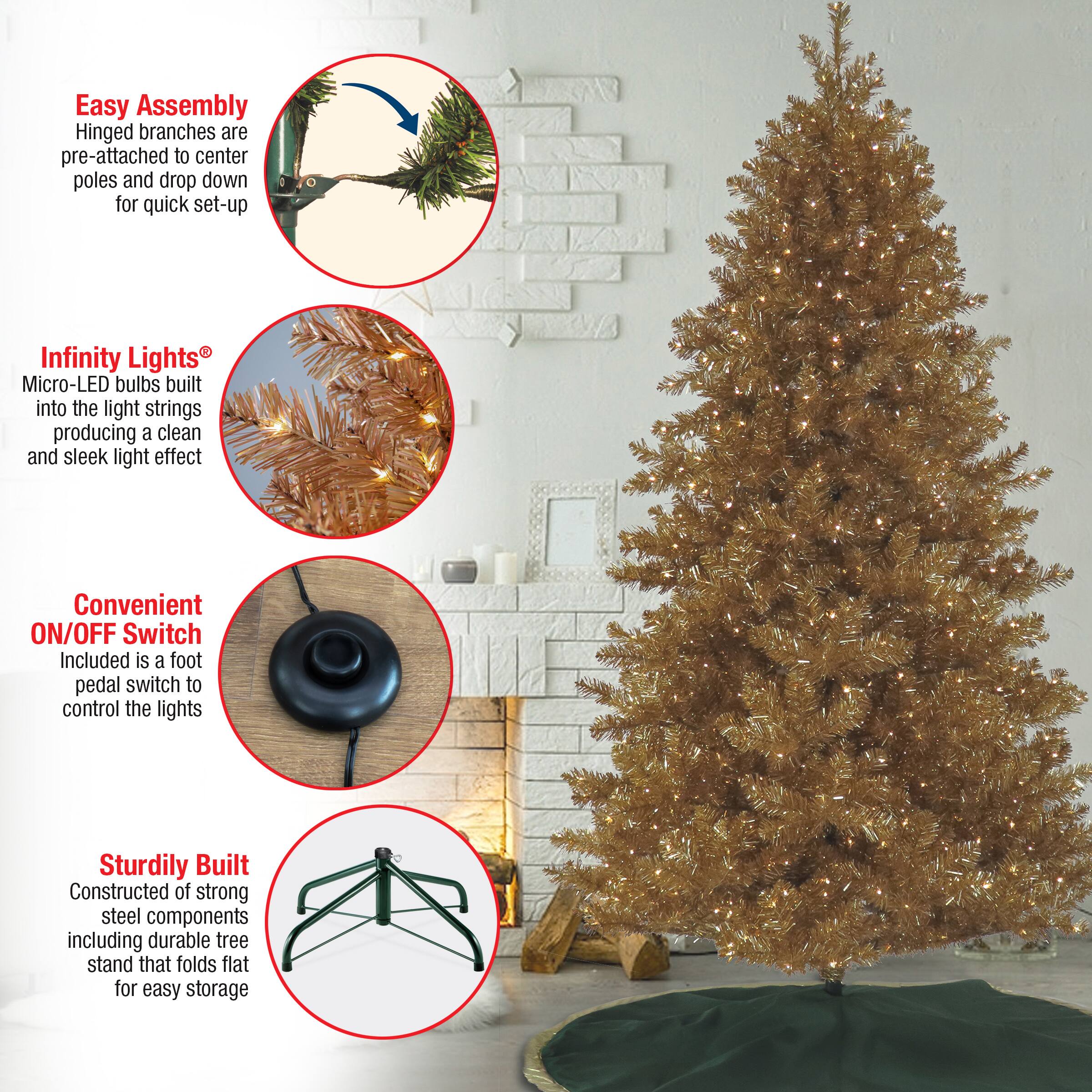 7.5ft. Pre-Lit True Gold Metallic Artificial Christmas Tree, Clear LED Infinity Lights&#xAE;