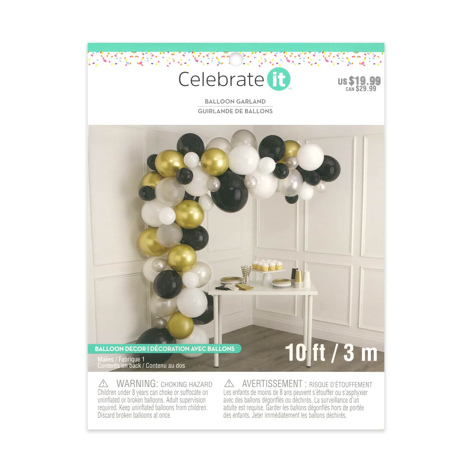 6 Pack: 10ft. Black, White, Gray & Gold Balloon Garland by Celebrate It™