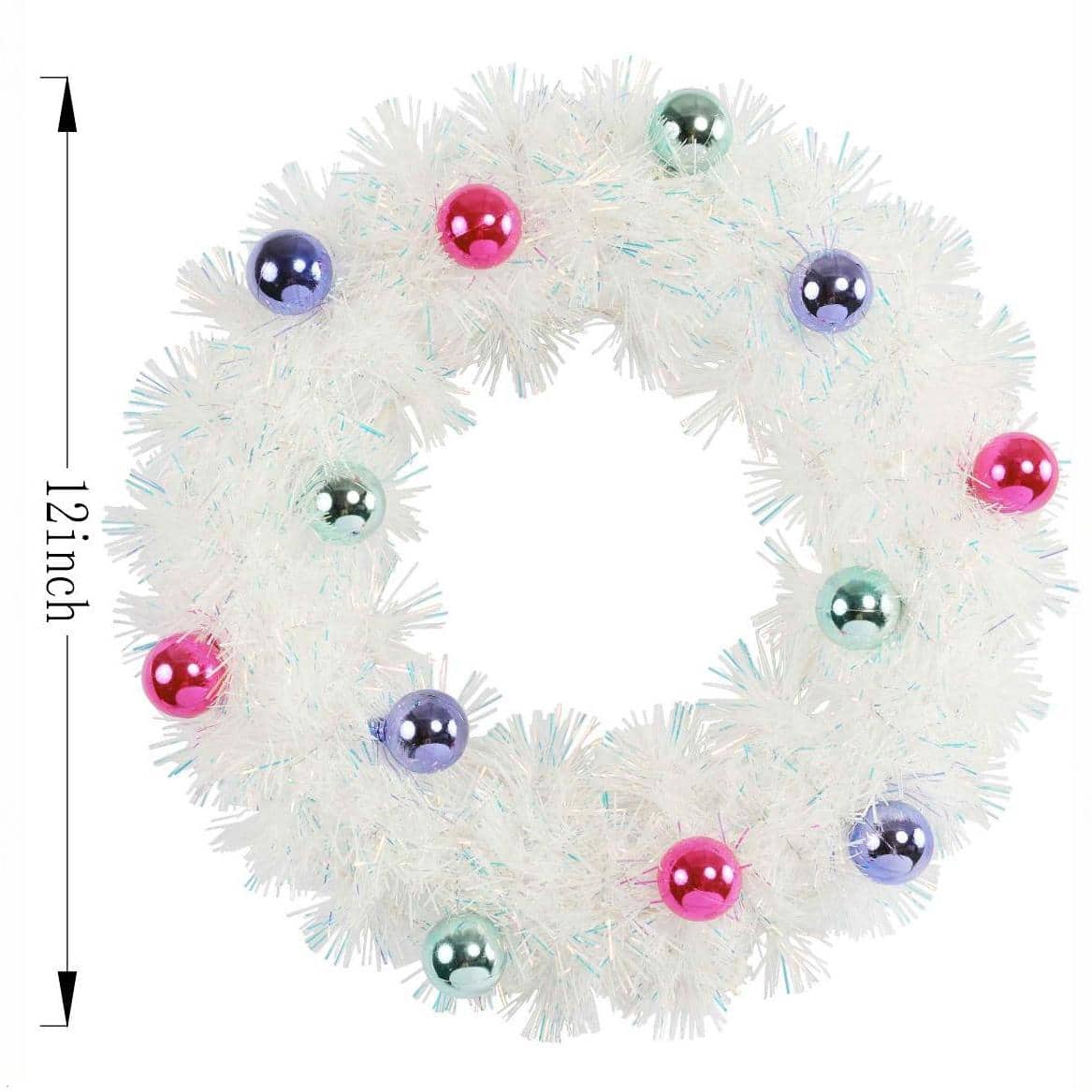 12&#x22; White Iridescent Tinsel Wreath with Ornaments by Ashland&#xAE;