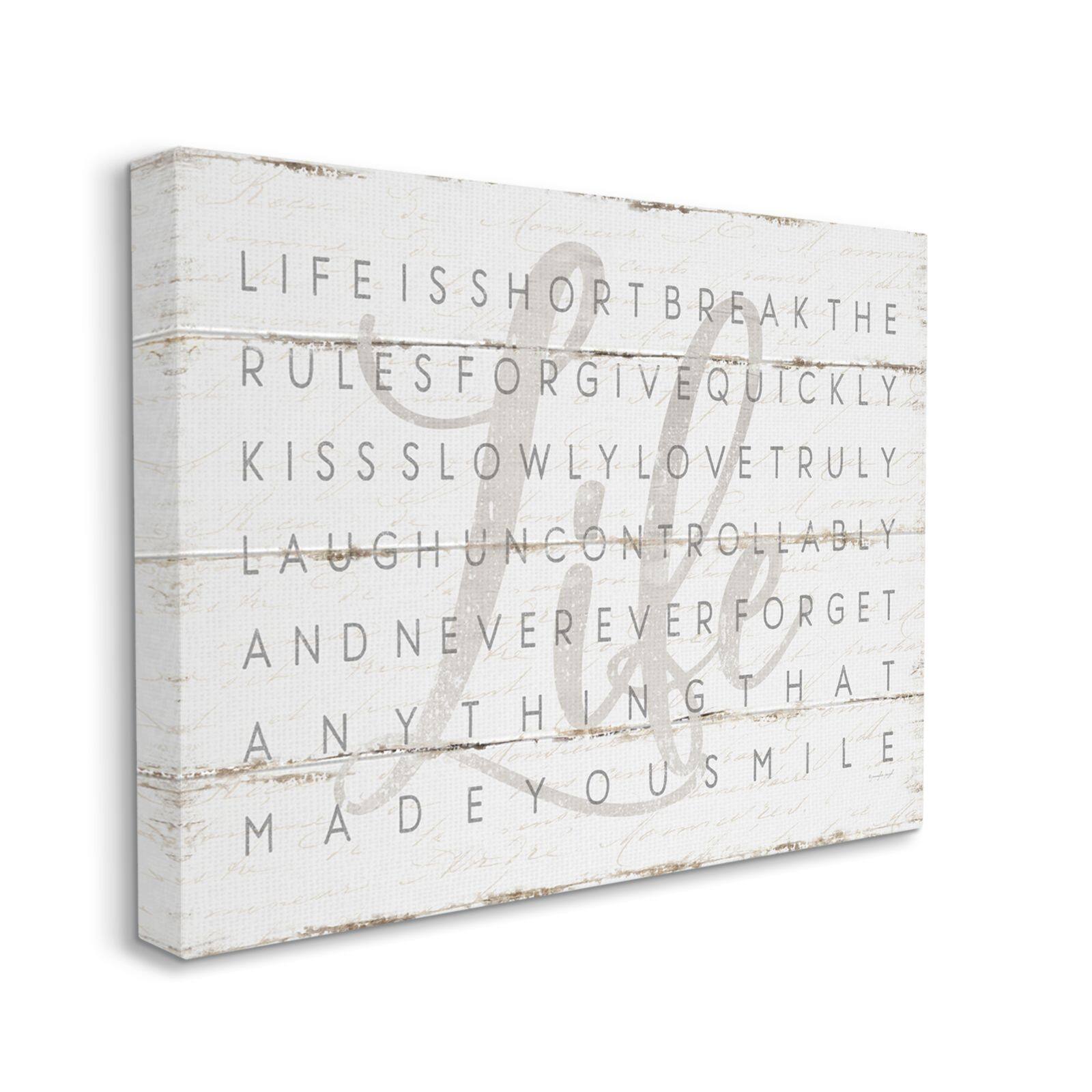 Stupell Industries Life Is Short Smile Grey on White Planked Look Canvas Wall Art