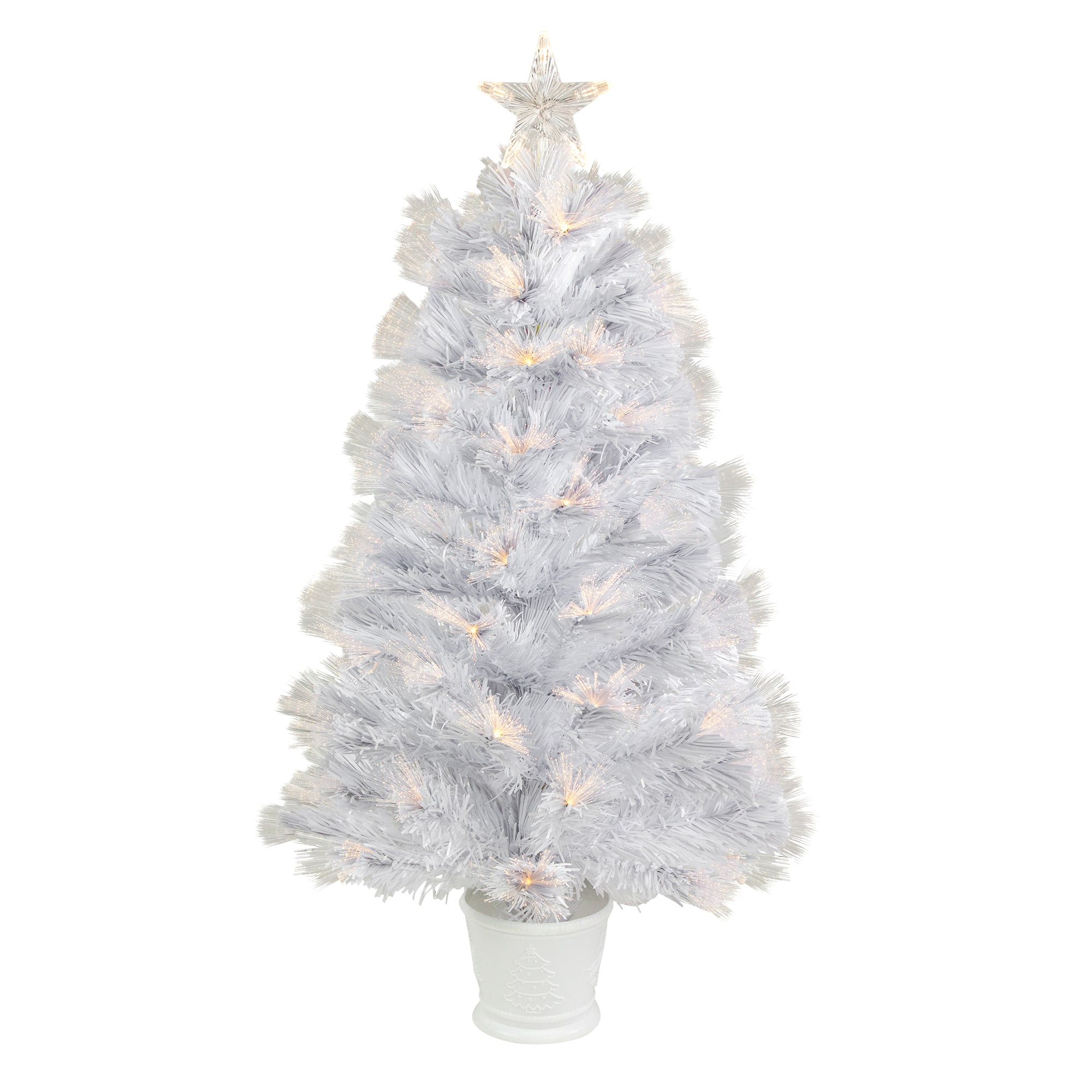 3ft. Pre-Lit Fiber Optic White Artificial Christmas Tree, Warm White Lights