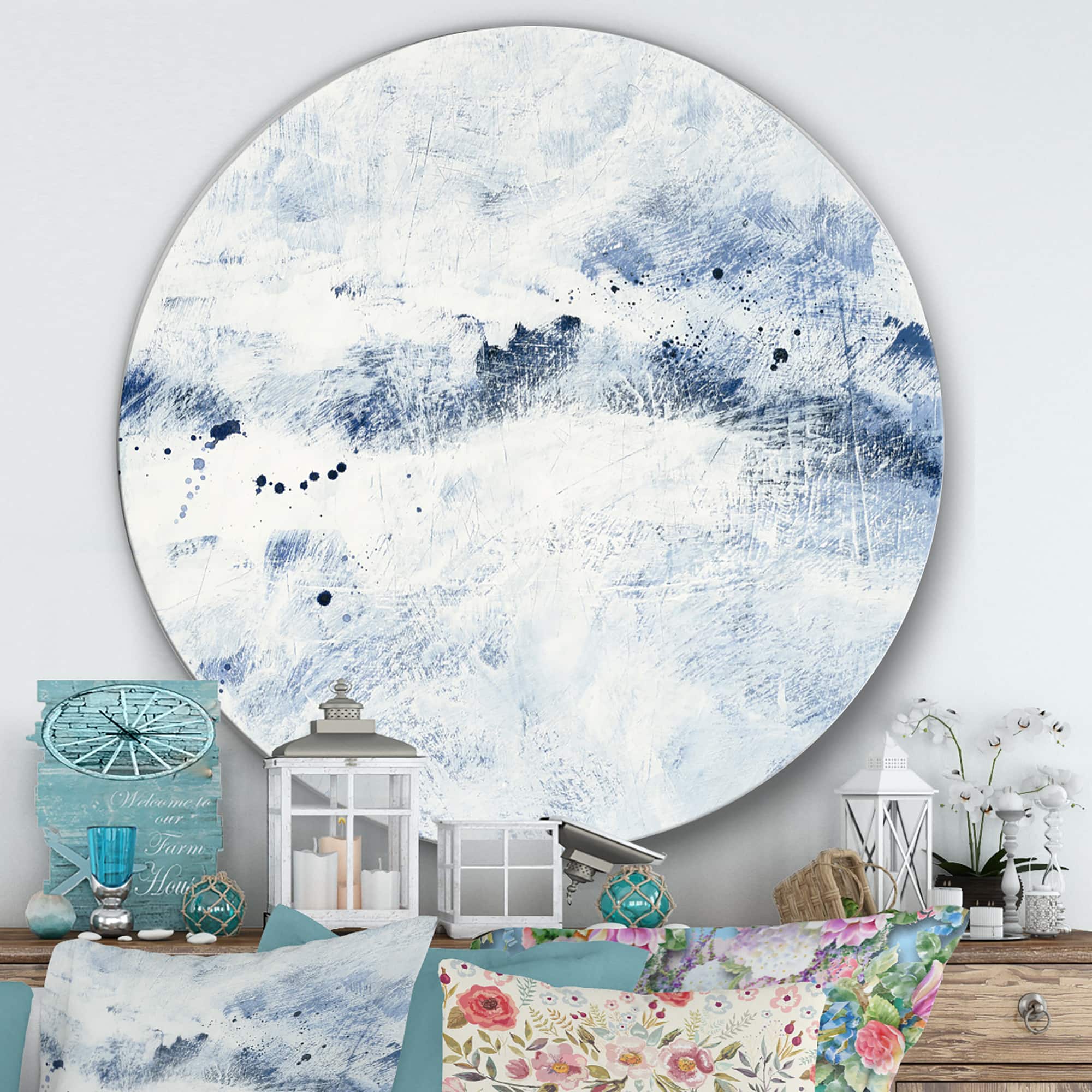 Designart - Blue Wipe Out - Farmhouse Metal Circle Wall Art