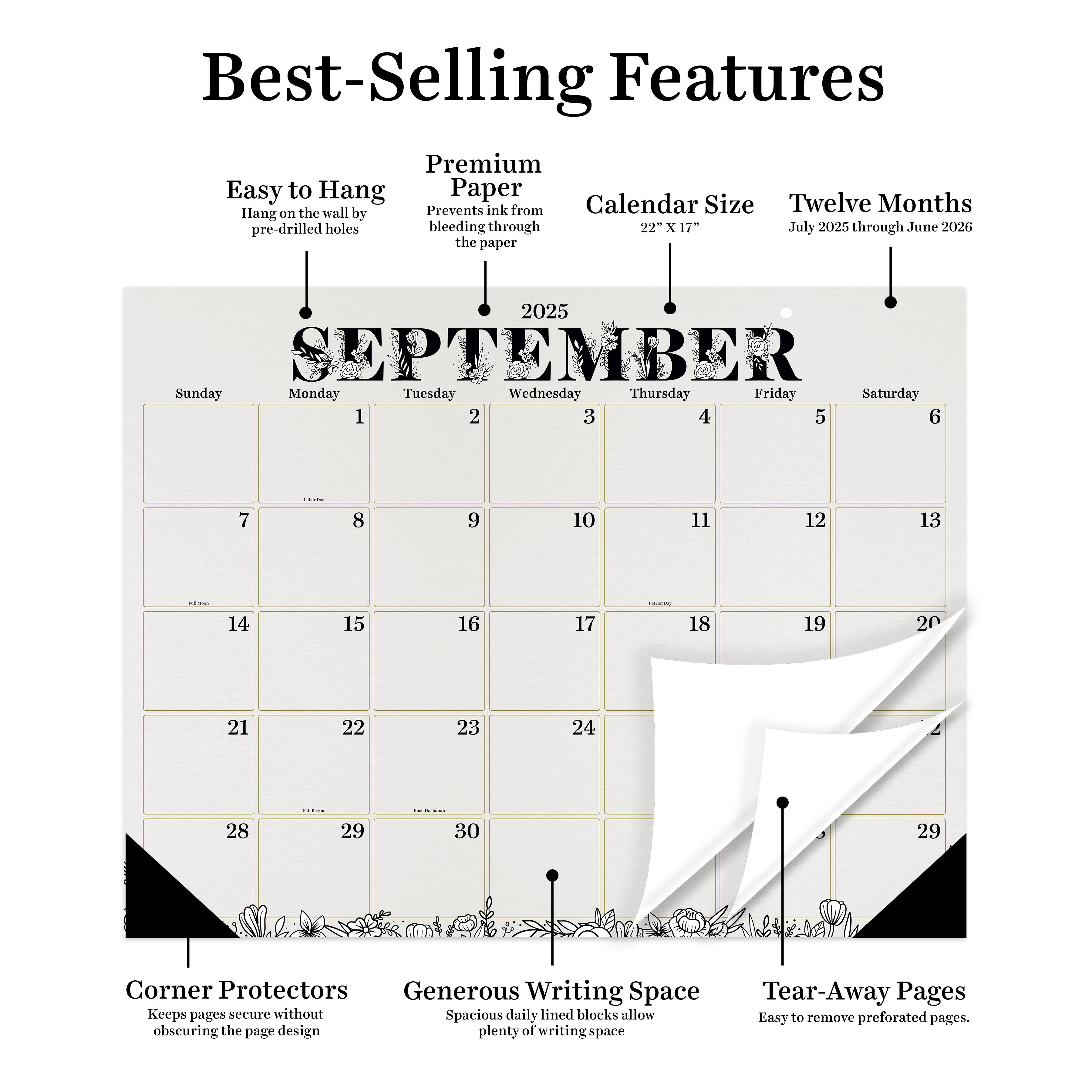 July 2025 - June 2026 Large Floral Desk Pad Monthly Blotter Calendar