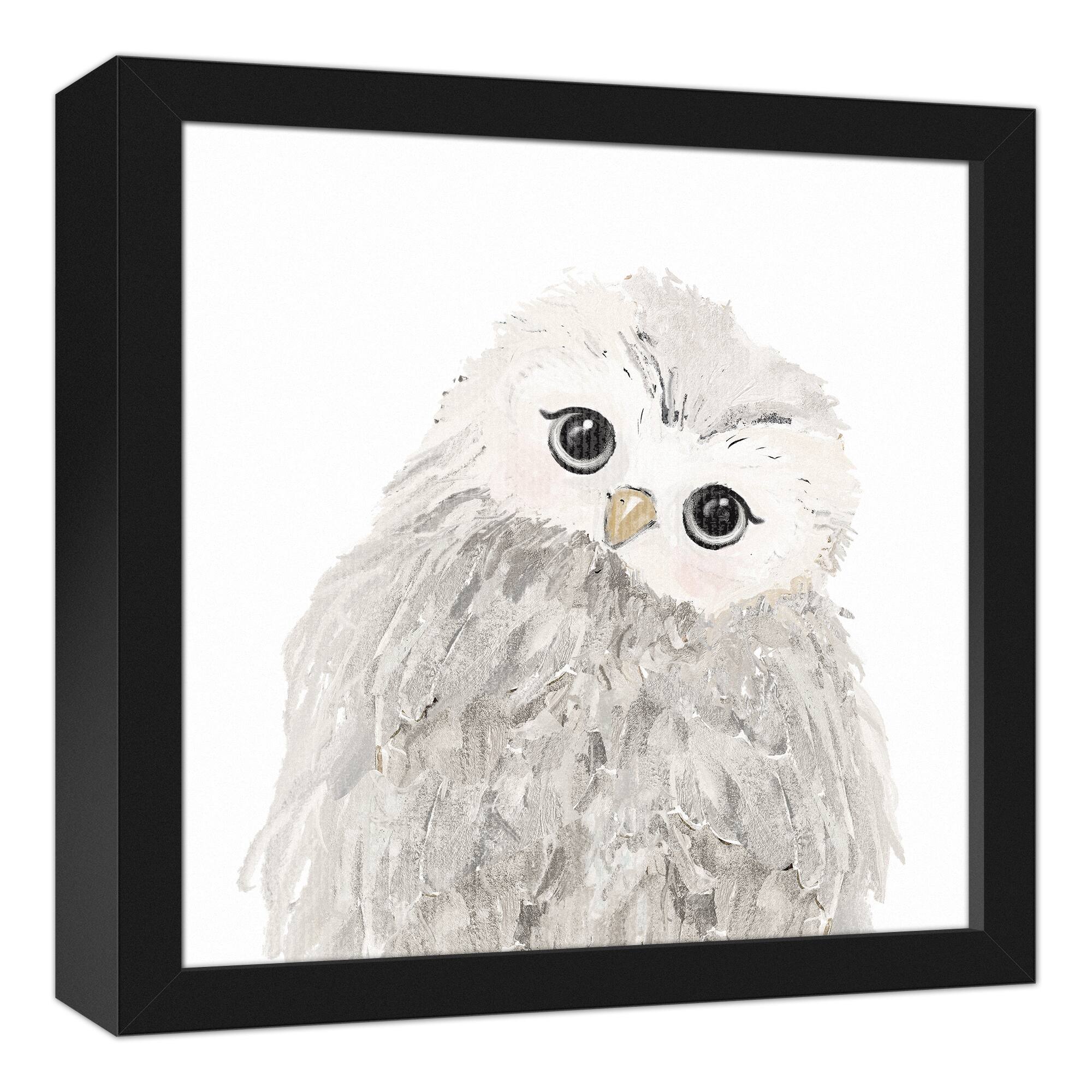 Curious Baby Owl 13.73" x 13.73" Black Framed Canvas