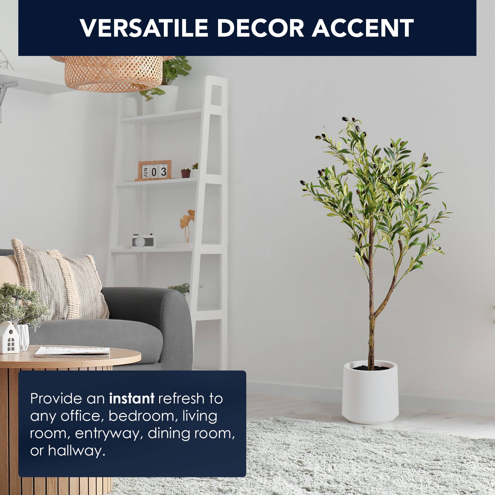 American Art Decor 4ft. Realistic Artificial Olive Tree in White Pot