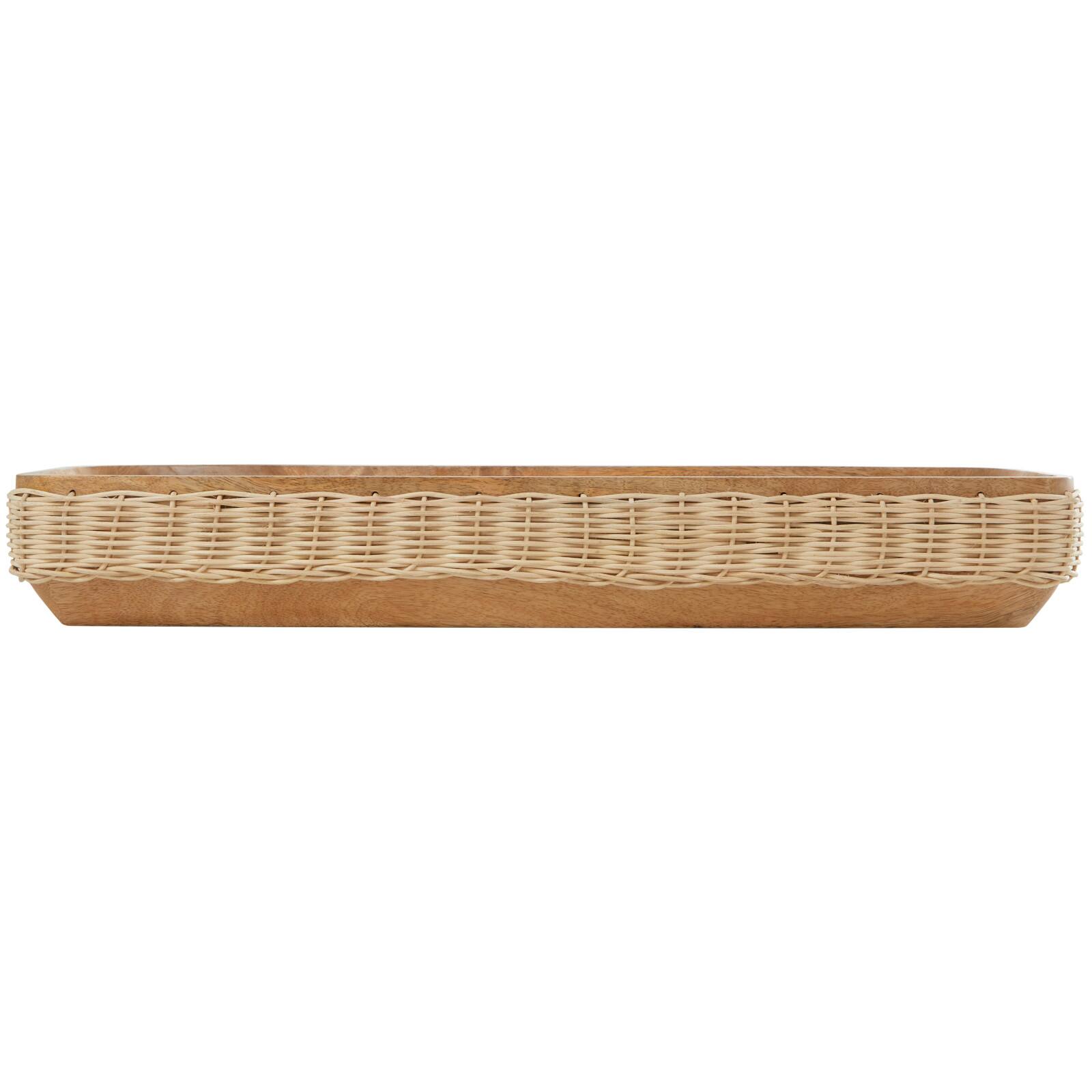 24.5&#x22; Brown Handmade Wooden Tray with Woven Seagrass Accent