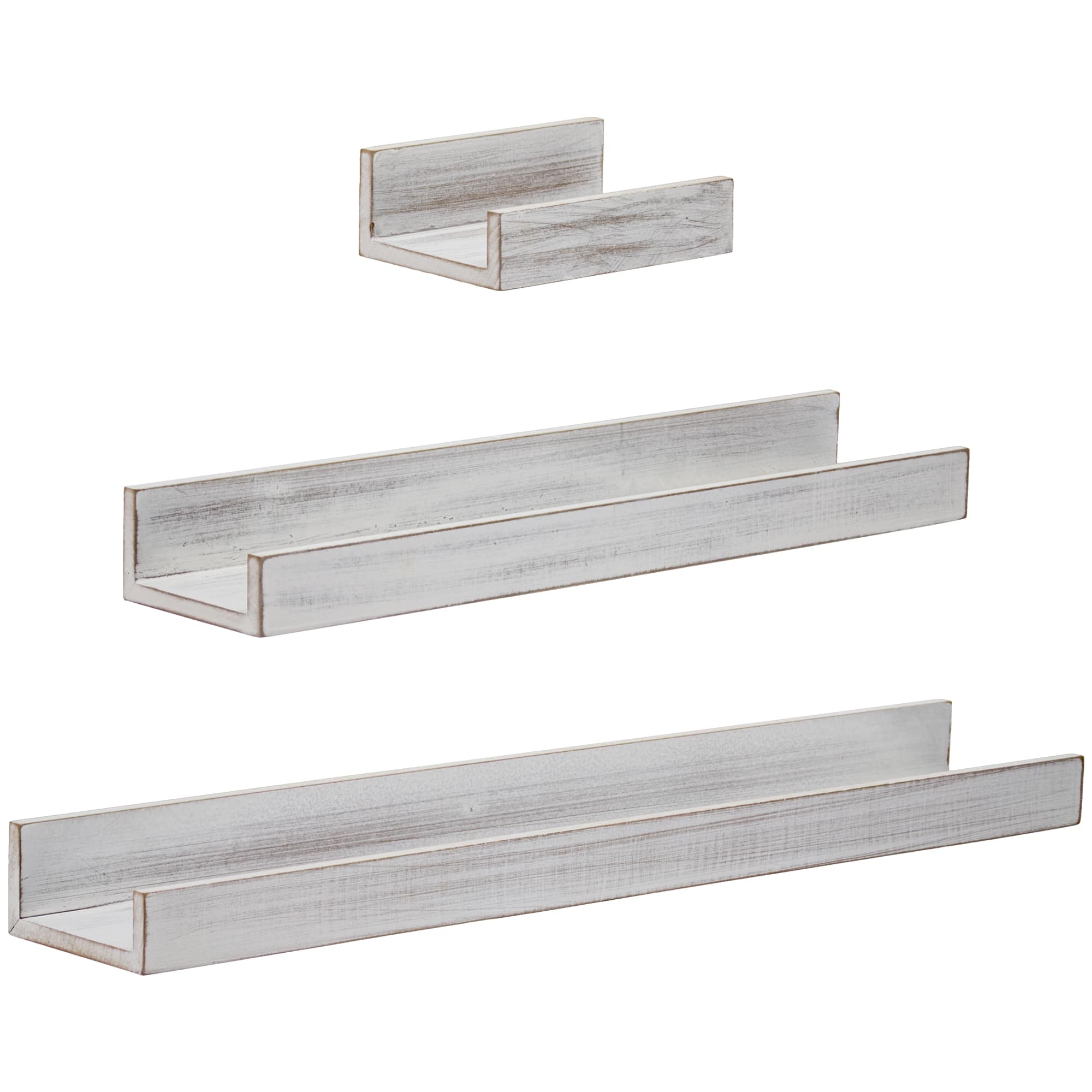 Whitewashed Wood Floating Wall Shelves Set