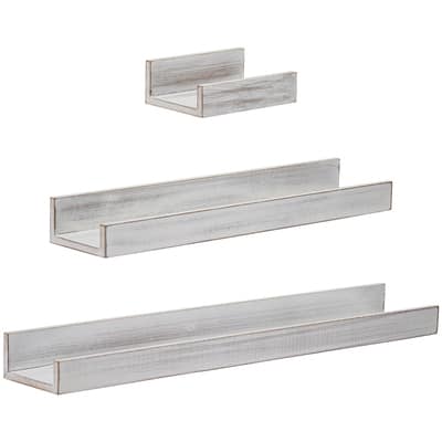 Whitewashed Wood Floating Wall Shelves Set | Michaels