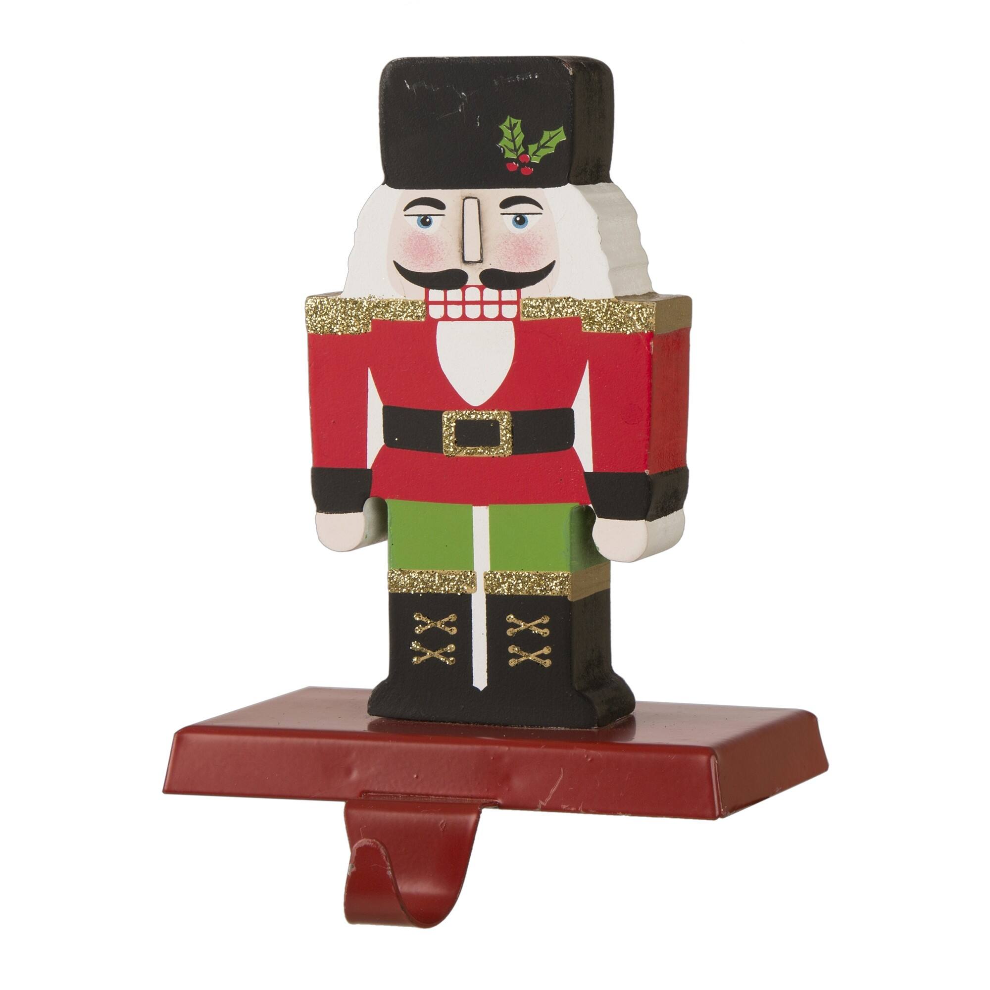 2 Pack Christmas Nutcracker Stocking Holders - Wood & Metal Mantel Hooks For Fireplace