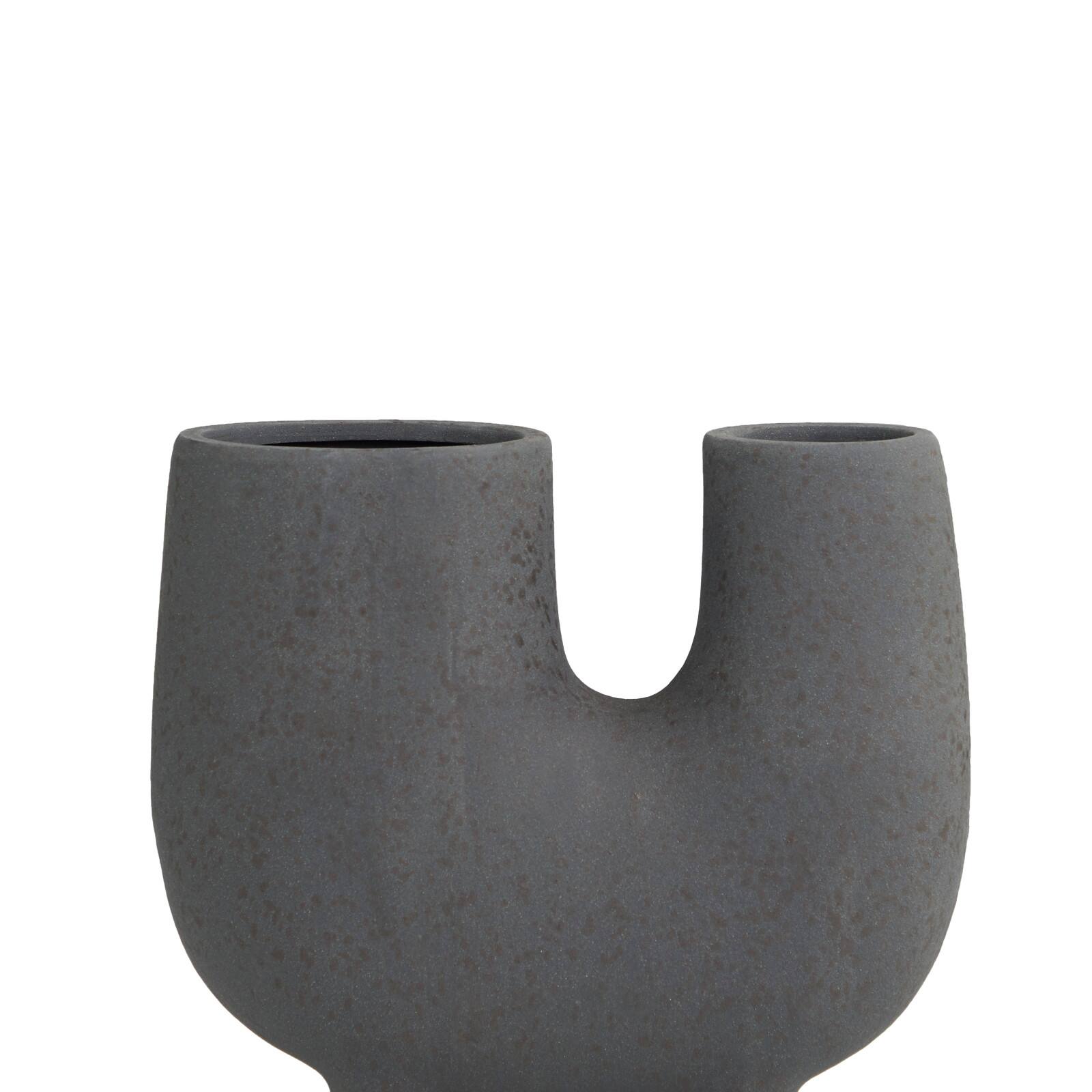 8" Dark Gray Ceramic U-Shaped Abstract Vase with Small Feet