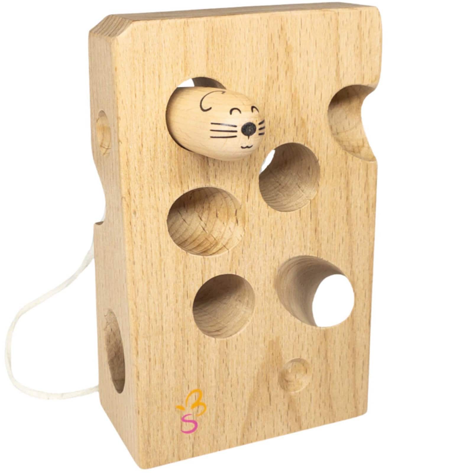 Extasticks Cheesalino Cheese &#x26; Mouse Wooden Lacing Toy