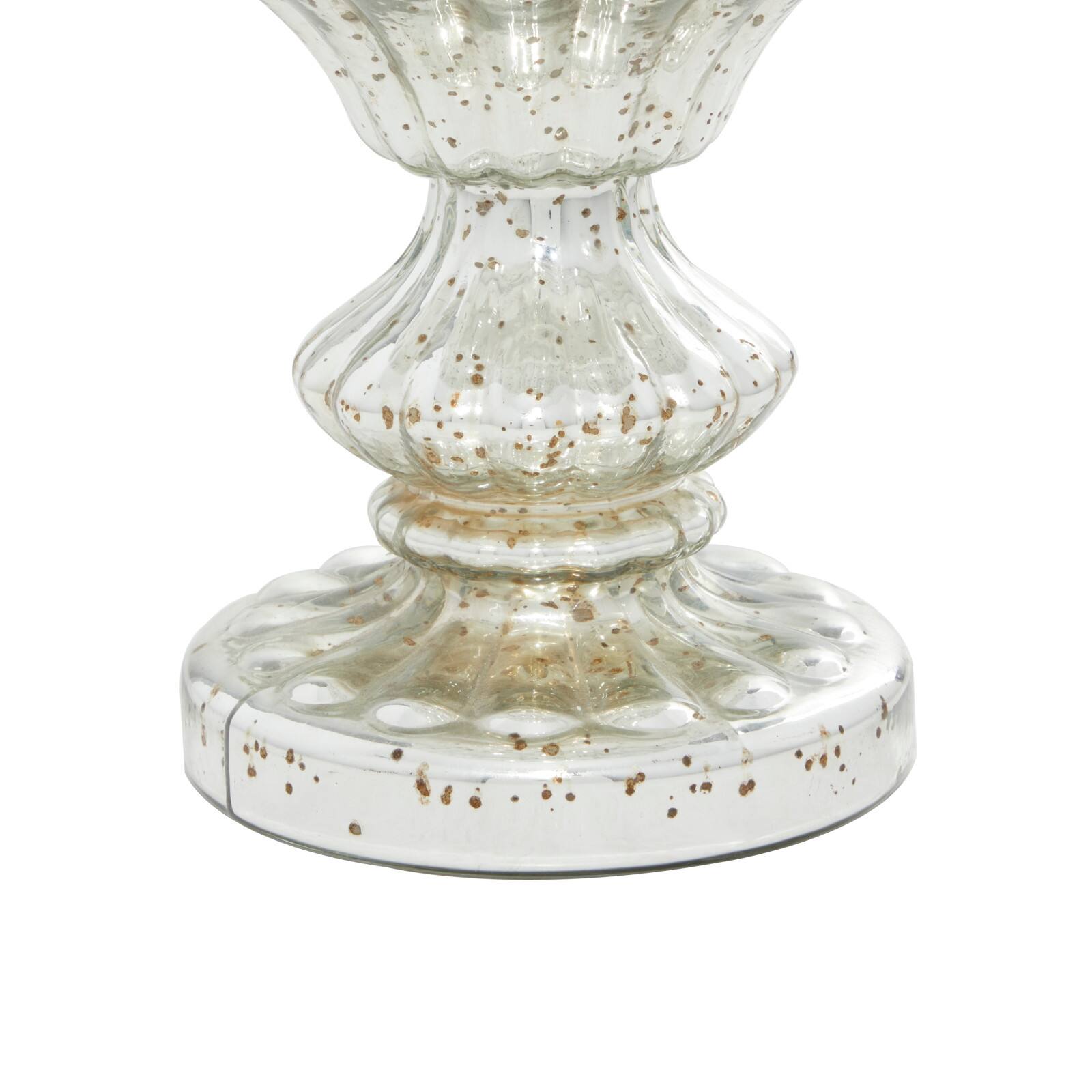 14&#x22; Silver Glass Traditional Candle Holder