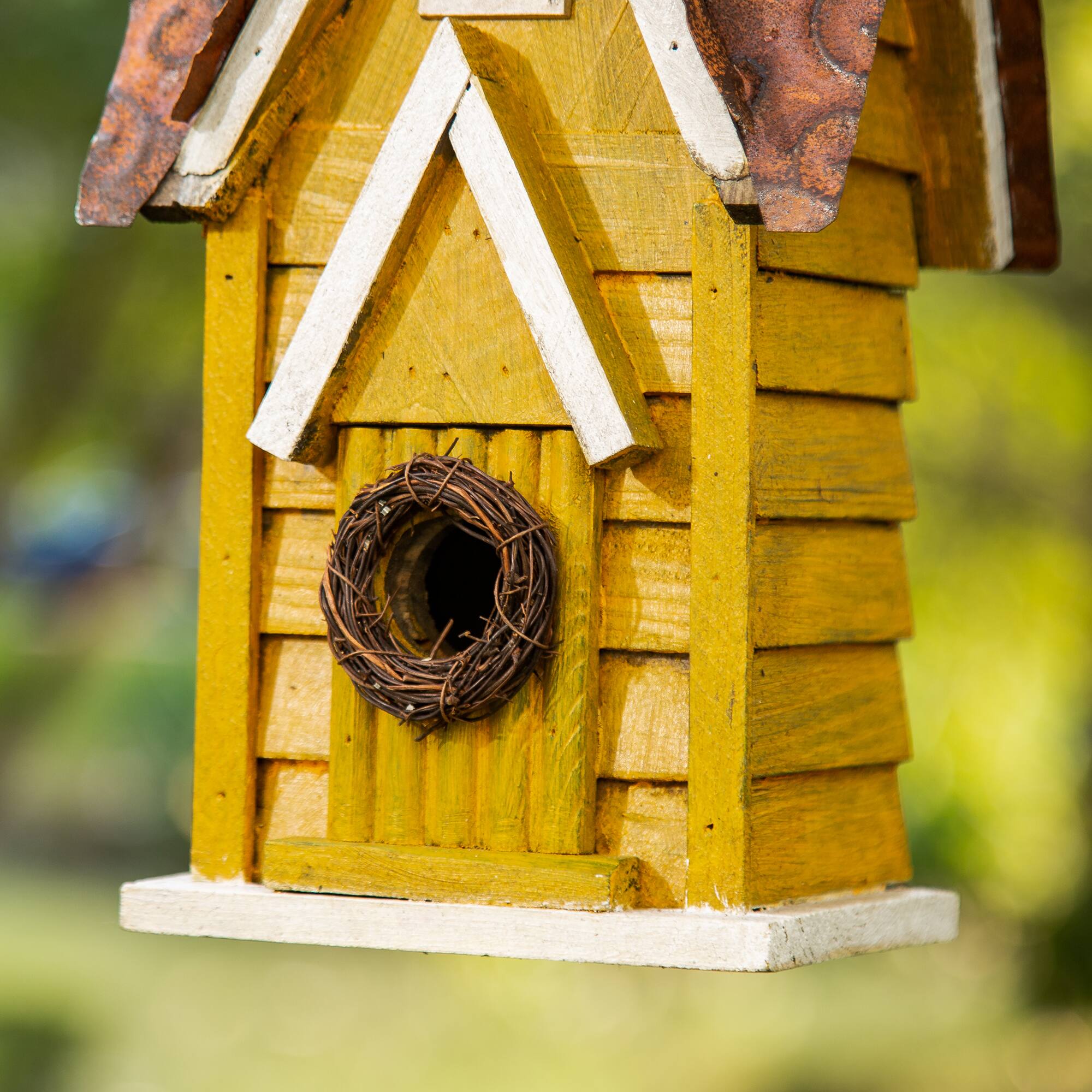 Glitzhome® 12" Retro Yellow Distressed Cottage Birdhouse