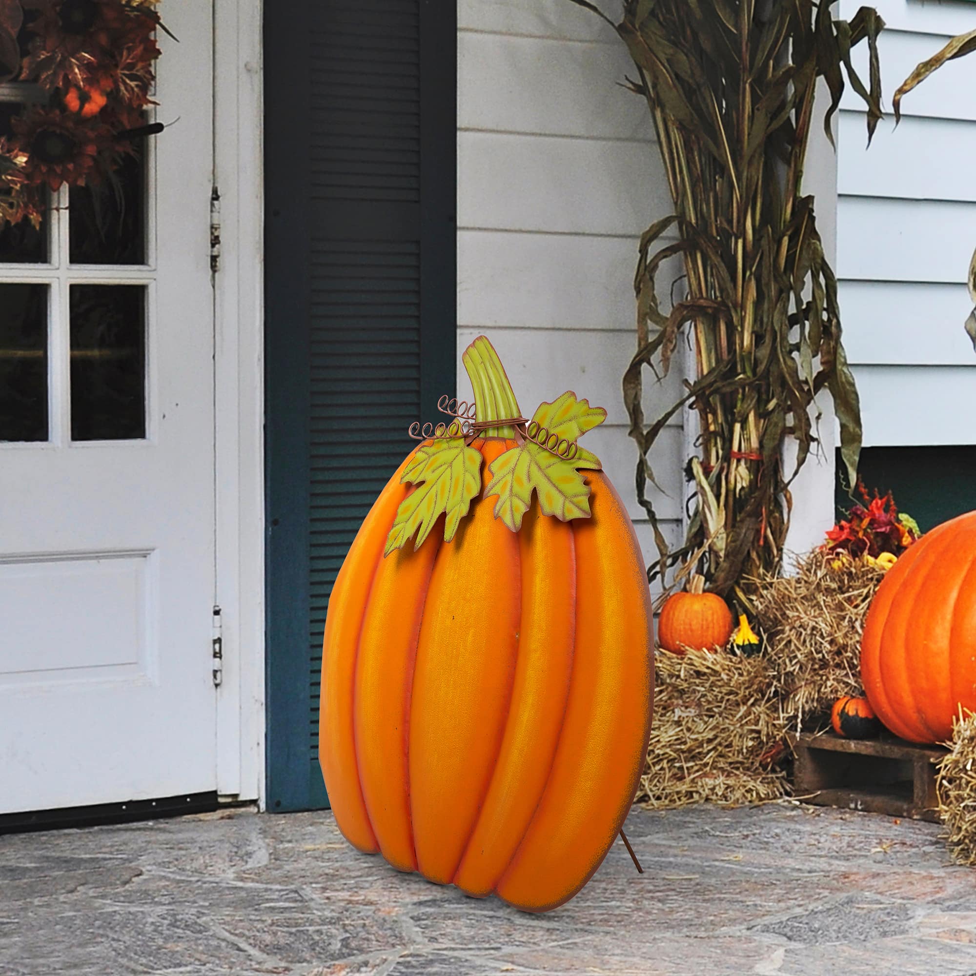 Glitzhome&#xAE; 39&#x22; Fall Pumpkin Metal Yard Stake or Standing D&#xE9;cor