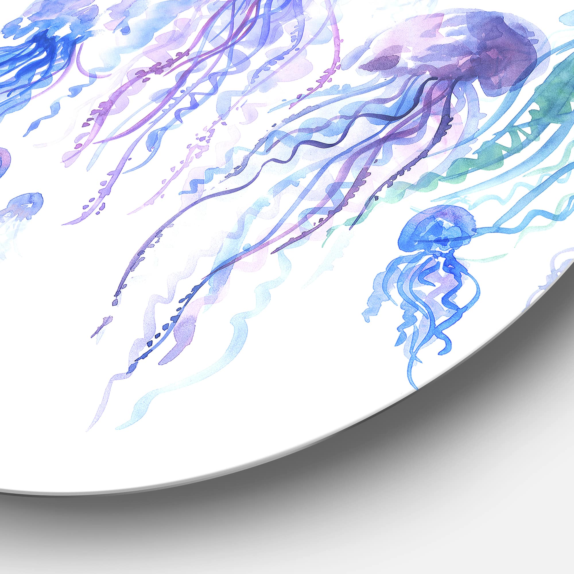 Designart - Blue Purple Jellyfish Group&#x27; Ultra Vibrant Abstract Metal Circle Wall Art