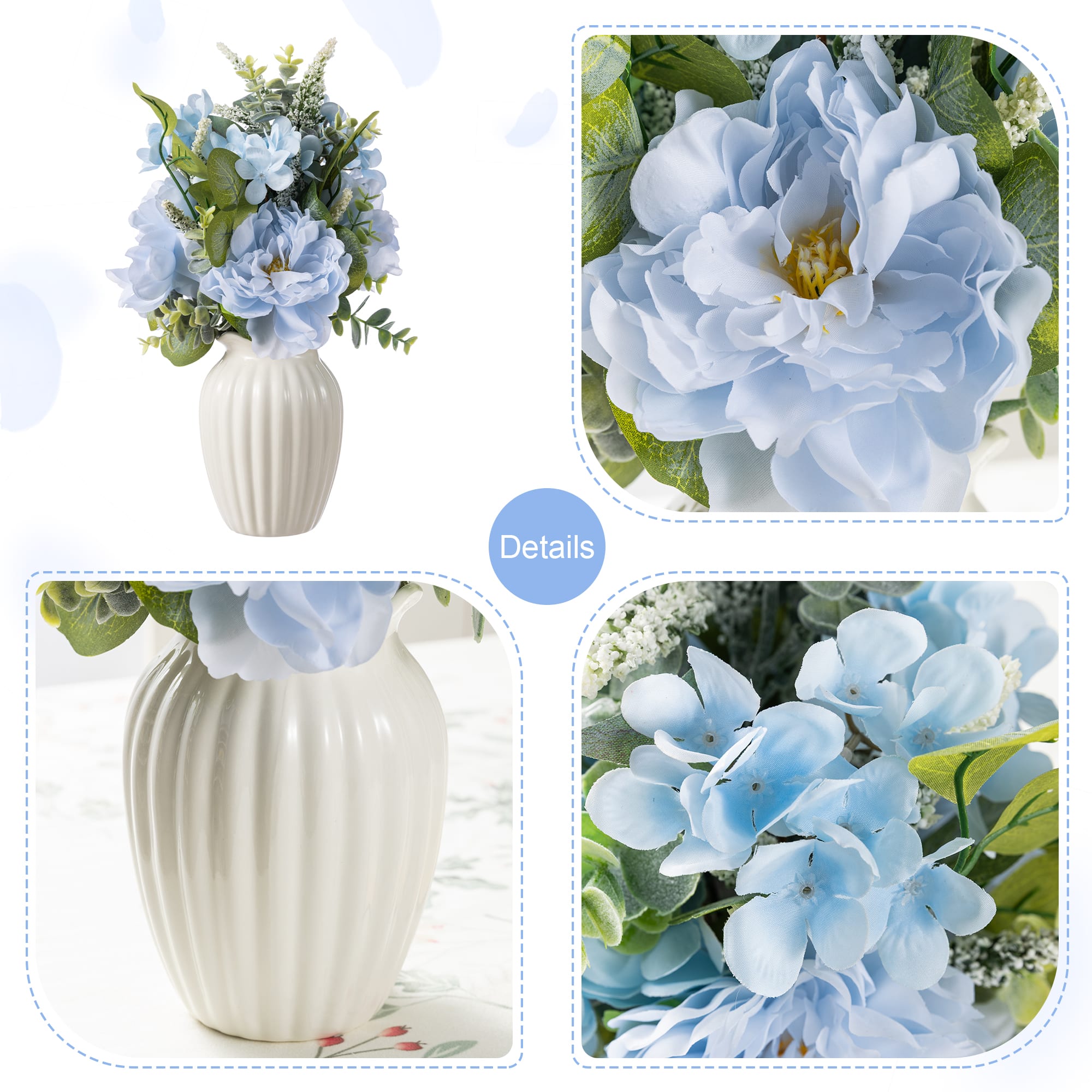 Glitzhome® 18" Blue Peony & Hydrangea with Ceramic Vase Centerpiece