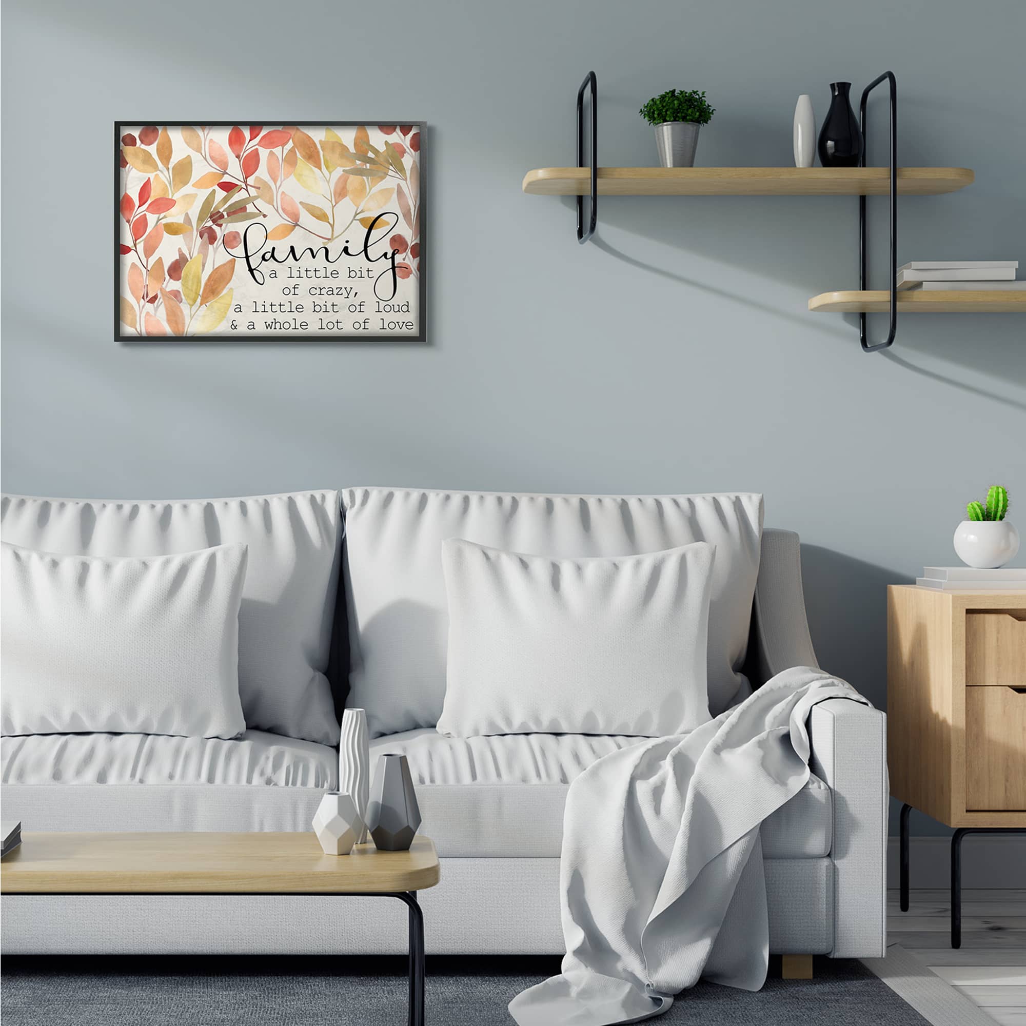 Stupell Industries Love Family Home Inspirational Word Leaves Red Yellow Design in Black Frame Wall Art
