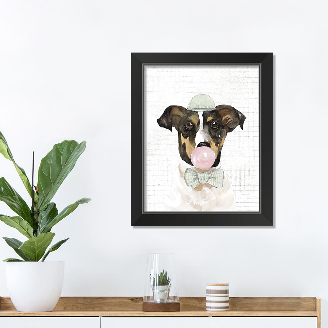 Bubble Gum Dog 1 11&#x22; x 14&#x22; Black Framed Print Under Plexiglass