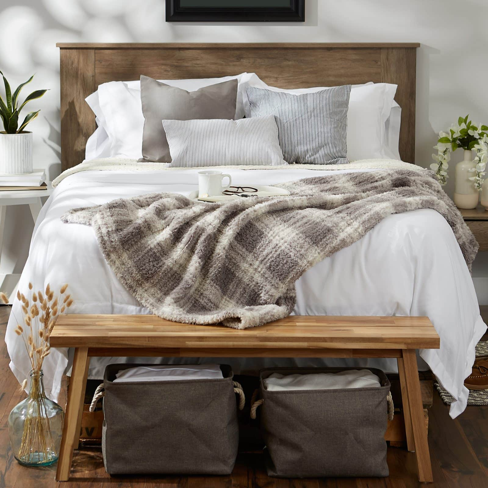 DII&#xAE; Gray Farmhouse Plush Plaid Throw