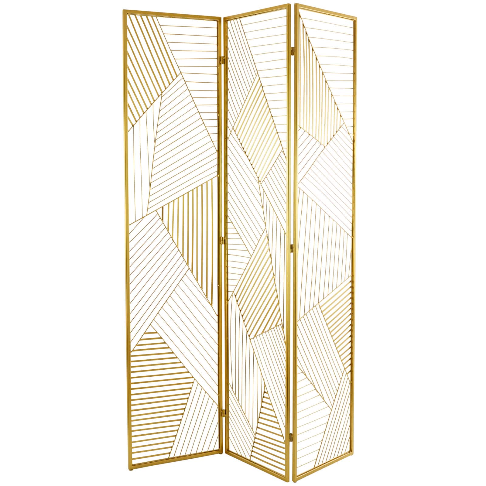 Gold Metal Hinged Foldable Partition 3 Panel Geometric Room Divider Screen 43&#x22; x 2&#x22; x 67&#x22;