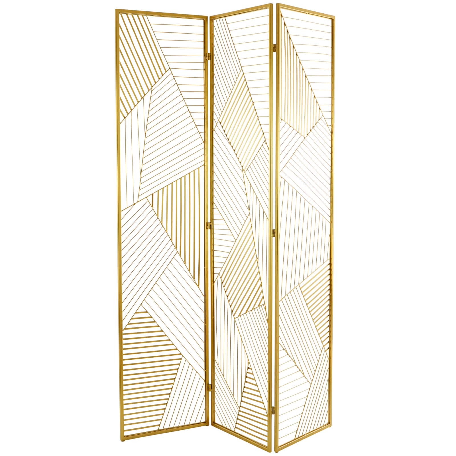Gold Metal Hinged Foldable Partition 3 Panel Geometric Room Divider Screen 43" x 2" x 67"