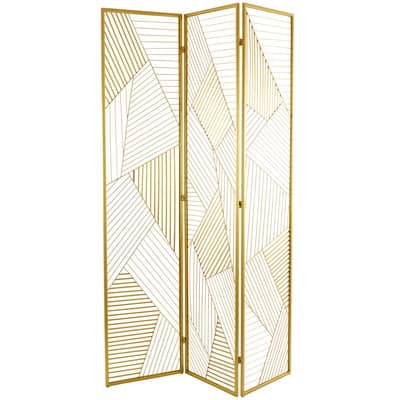 Gold Metal Hinged Foldable Partition 3 Panel Geometric Room Divider ...