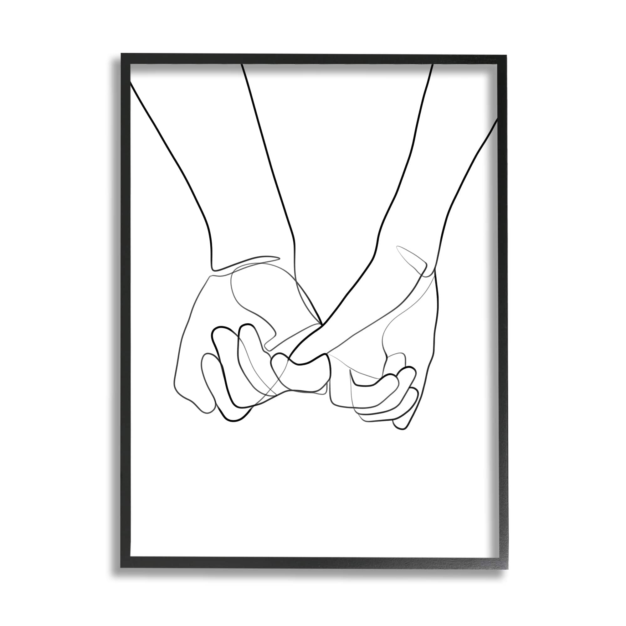 Stupell Industries Fluid Line Abstract Couple Holding Hands Black White in Black Frame Wall Art