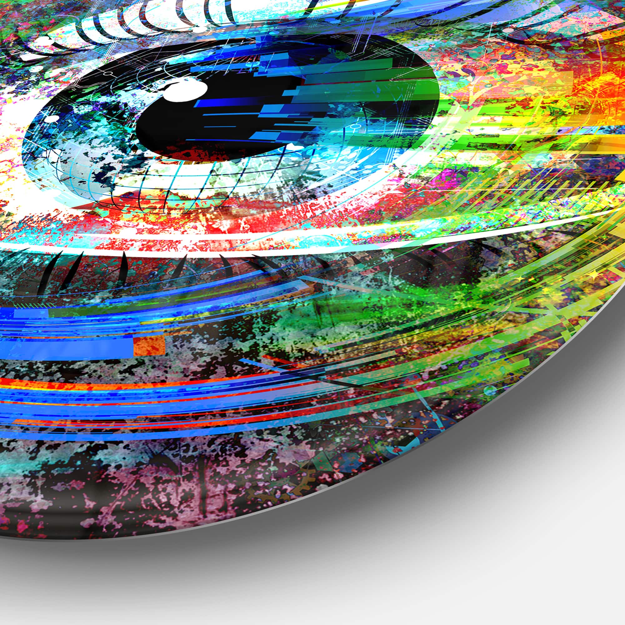 Designart - Magic Eye over Abstract Design' Ultra Glossy Large Abstract Oversized Metal Circle Wall Art