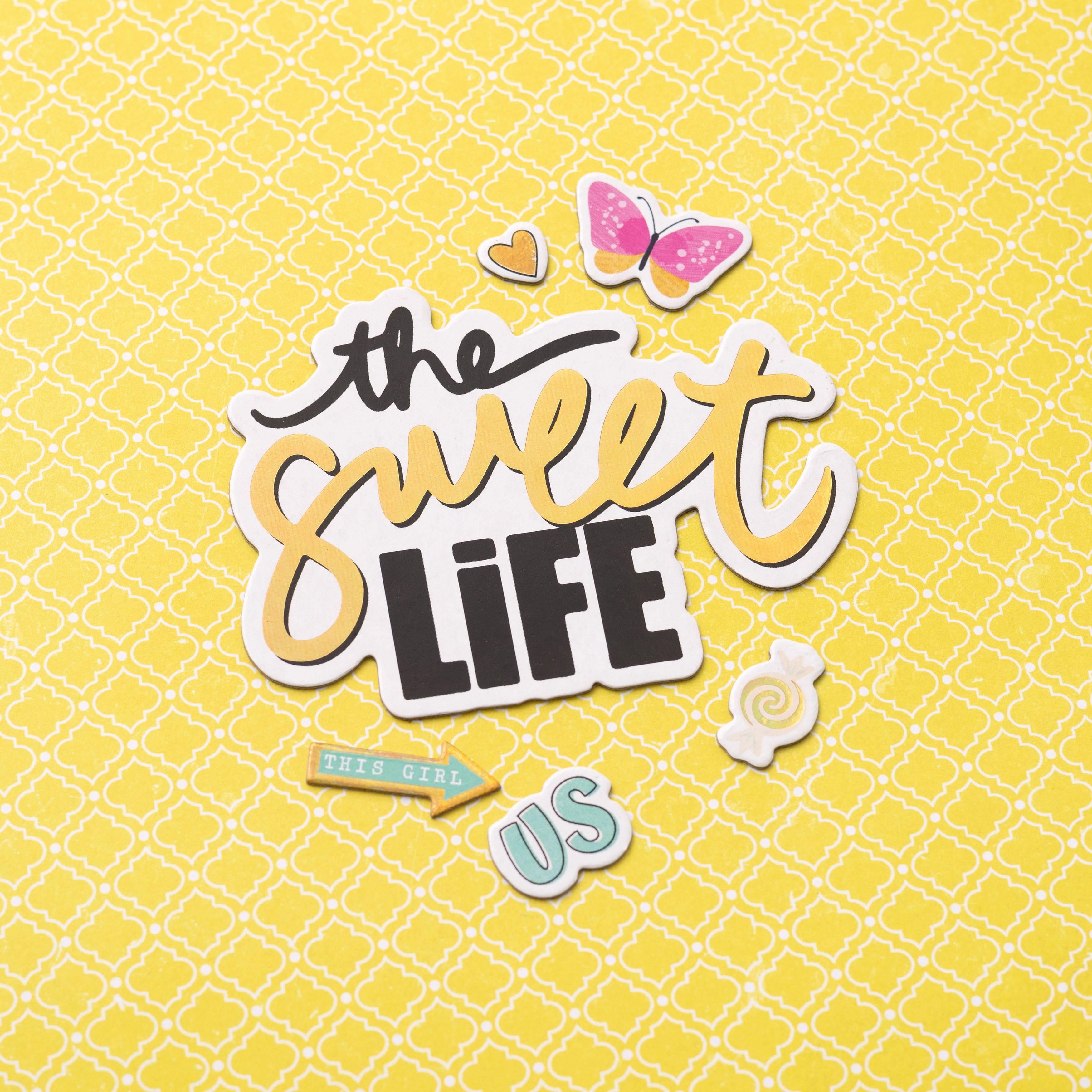 Thickers&#x2122; Vicki Boutin The Sweet Life Phrase &#x26; Icon Sweet Rush Chipboard Stickers