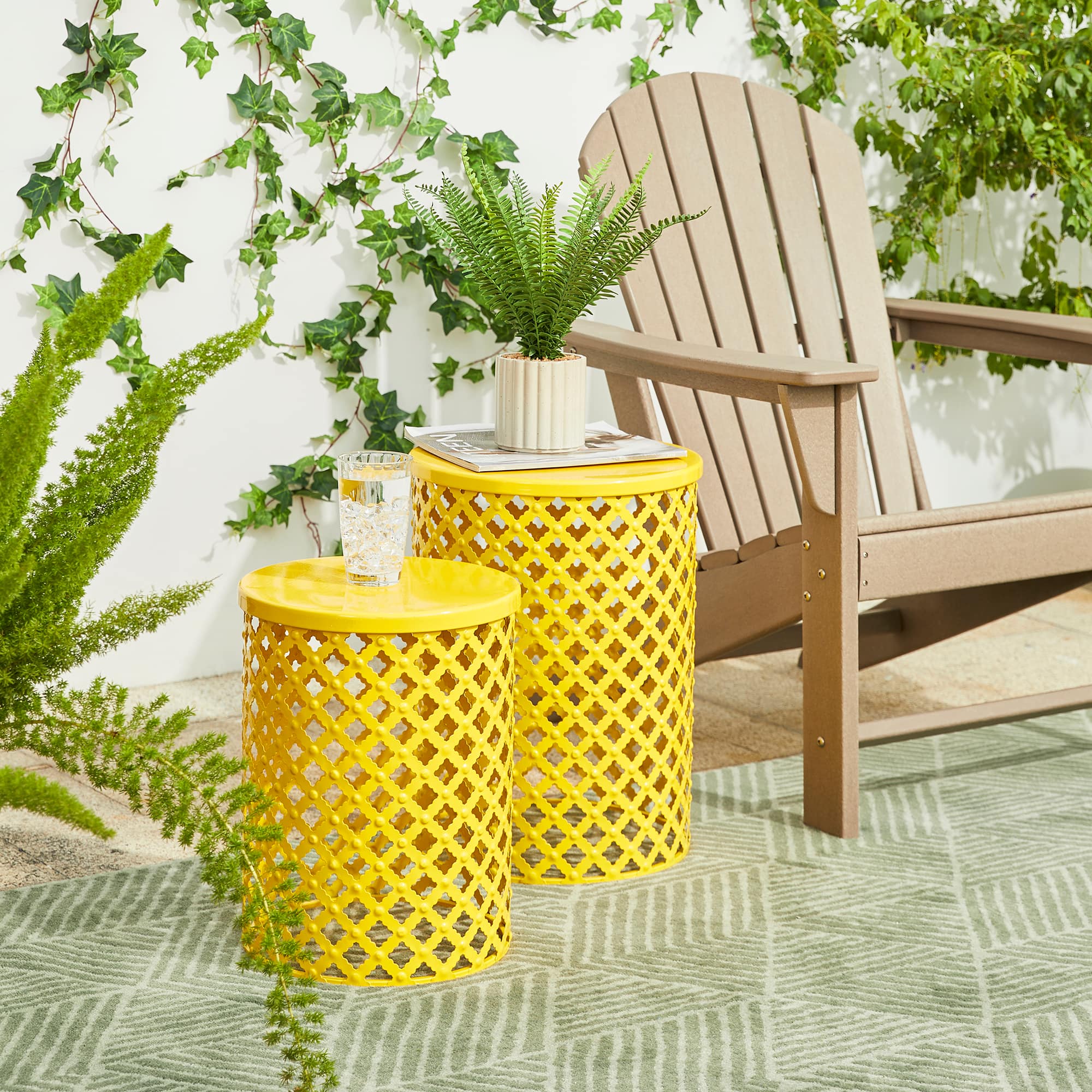 Glitzhome&#xAE; Multi-Functional Metal Yellow Garden Stool Set