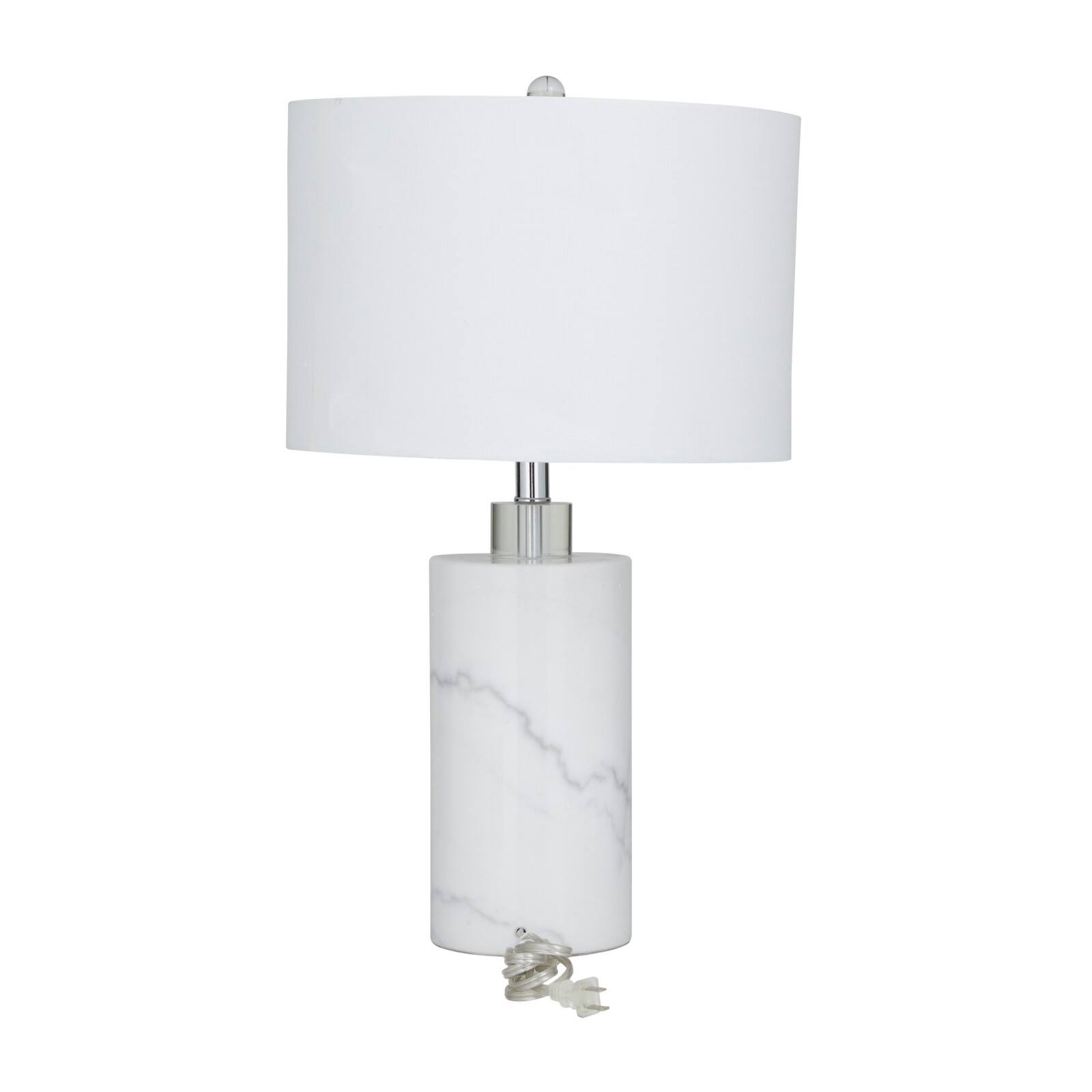 White Marble Thick Stand Table Lamp with Drum Shade 15" x 15" x 26"
