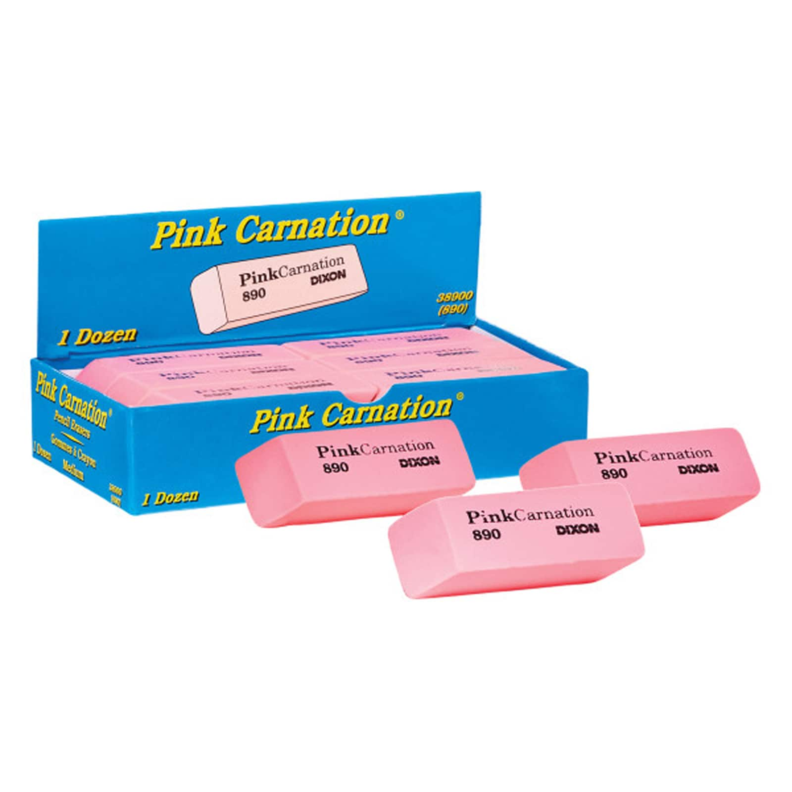 Dixon&#xAE; Pink Carnation&#xAE; Medium Wedge Erasers, 3 Packs of 12