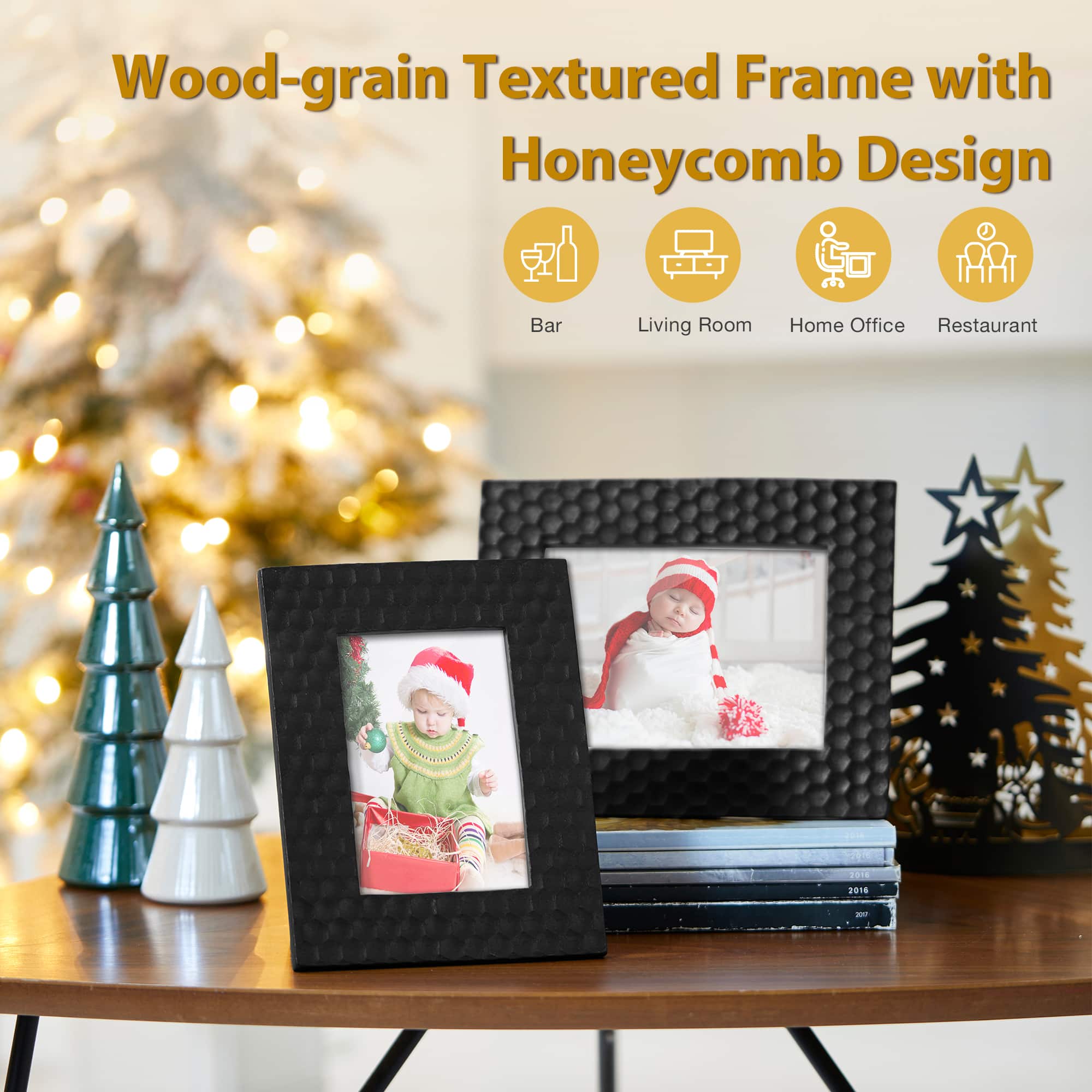 Glitzhome® Black Honeycomb Resin Tabletop Picture Frame Set