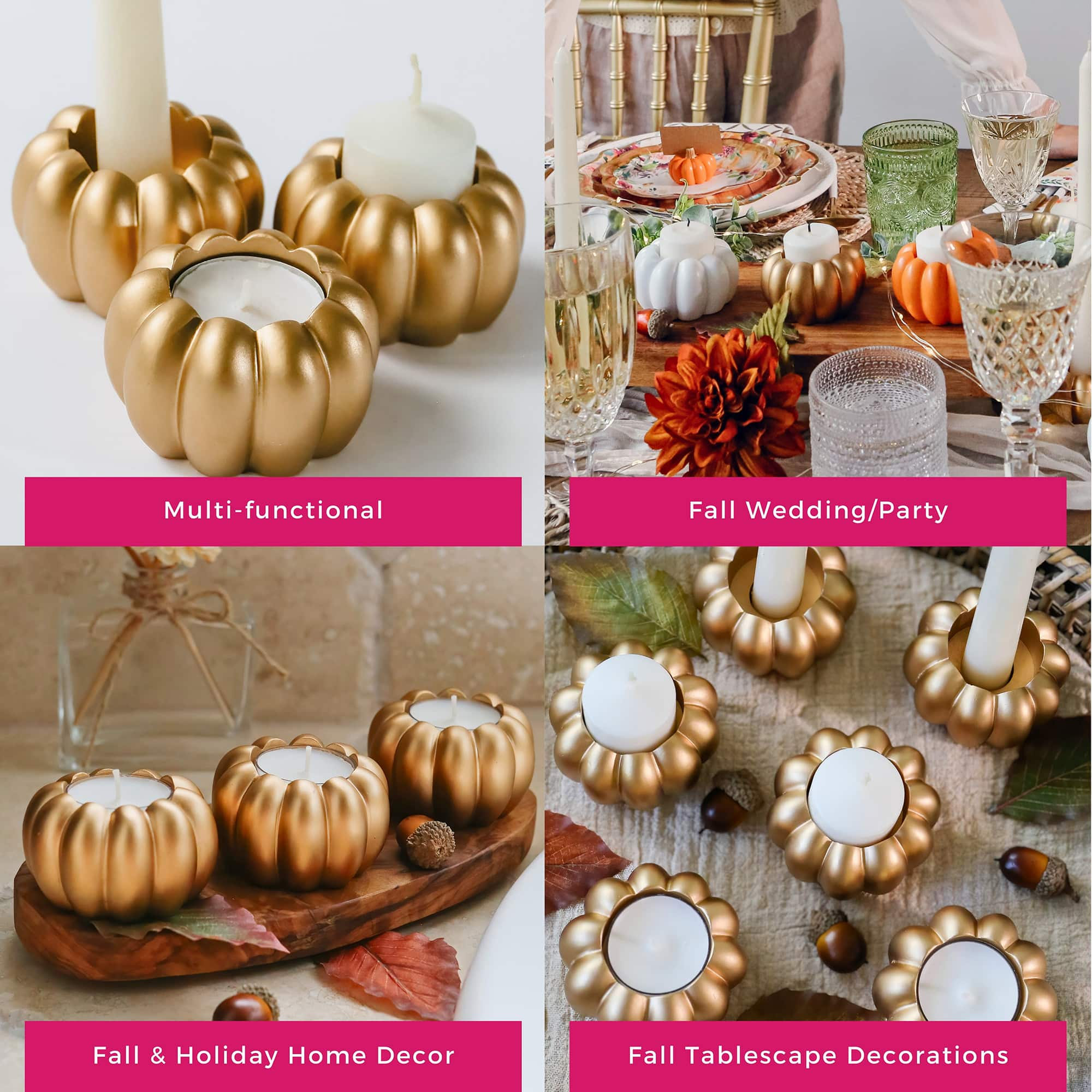 Kate Aspen Gold Pumpkin 2-in-1 Tealight Candlestick Holder Set, 6ct.